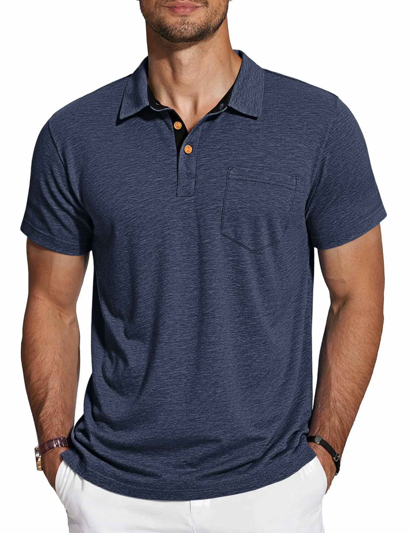 TARAINYA Polo Uomo Cotone Maniche Corte con Tasca