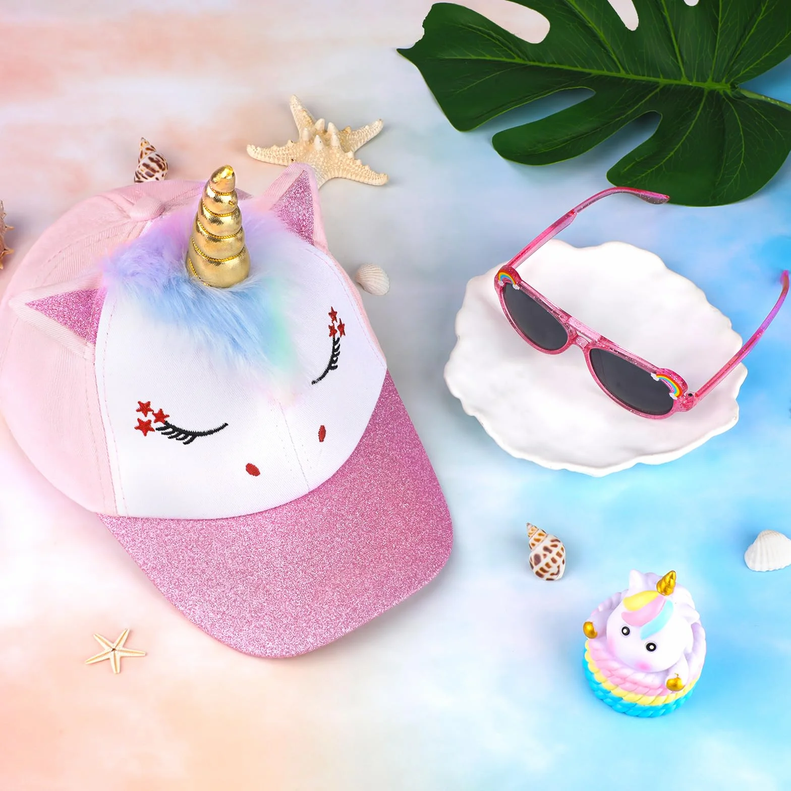 Unicorno Cappellini da Baseball per Bambine, Occhiali da Sole Polarizzati Regolabile Cappello Baseball Protezione UV Berretto per Ragazza Estivo Regalo