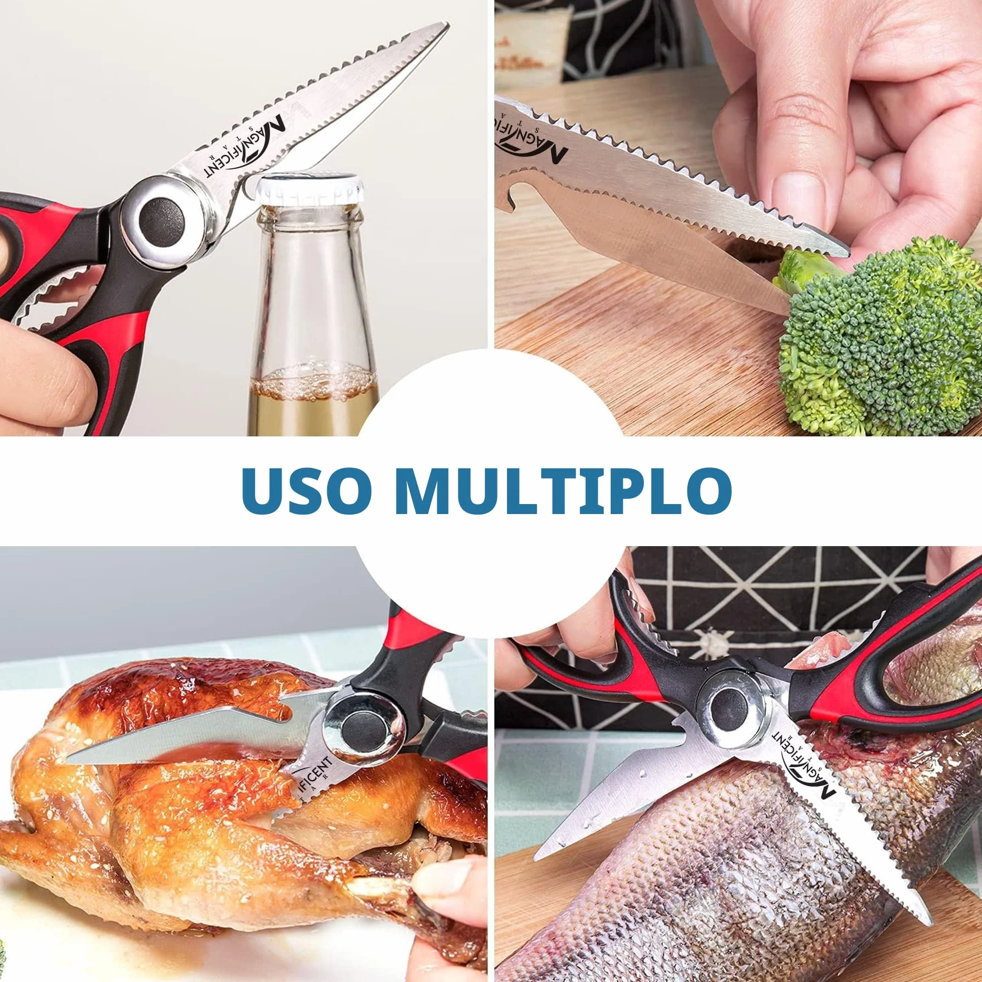 Magnifiche forbici da cucina multifunzionali con copertura sicurezza, impugnatura morbida