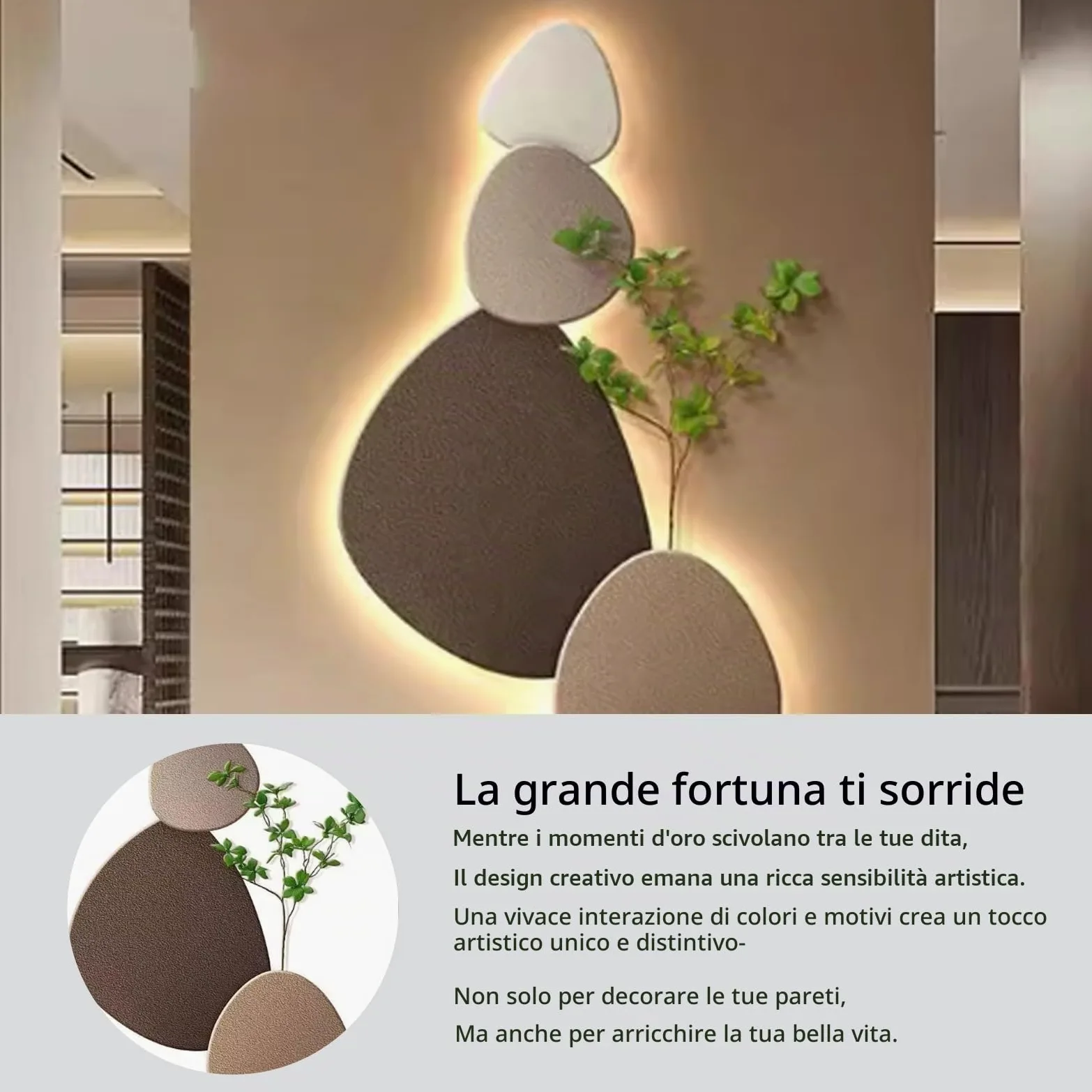 Decorazione da Parete LED 3D, Scultura Murale in Arenaria, Quadro in Rilievo con Retroilluminazione, Grande per Soggiorno Camera Letto Ingresso Corridoio(A,40 * 80CM)