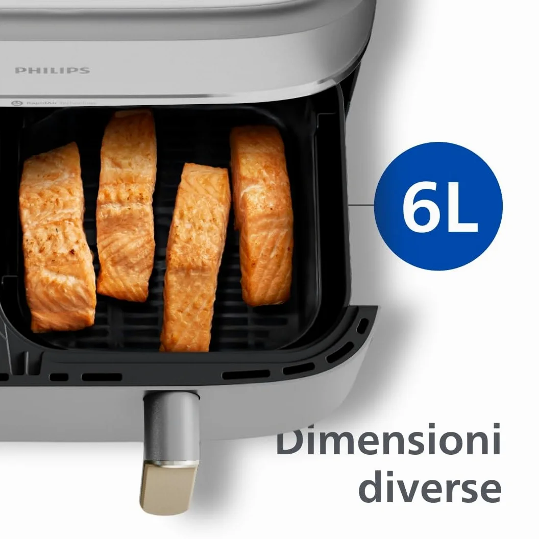 Philips Dual Basket Air Fryer - Cottura sana, veloce e versatile, Friggitrice ad aria con Doppio Cestello 9L, Touchscreen, design a 2 cestelli con doppia resistenza e termostati separati (NA353/10)