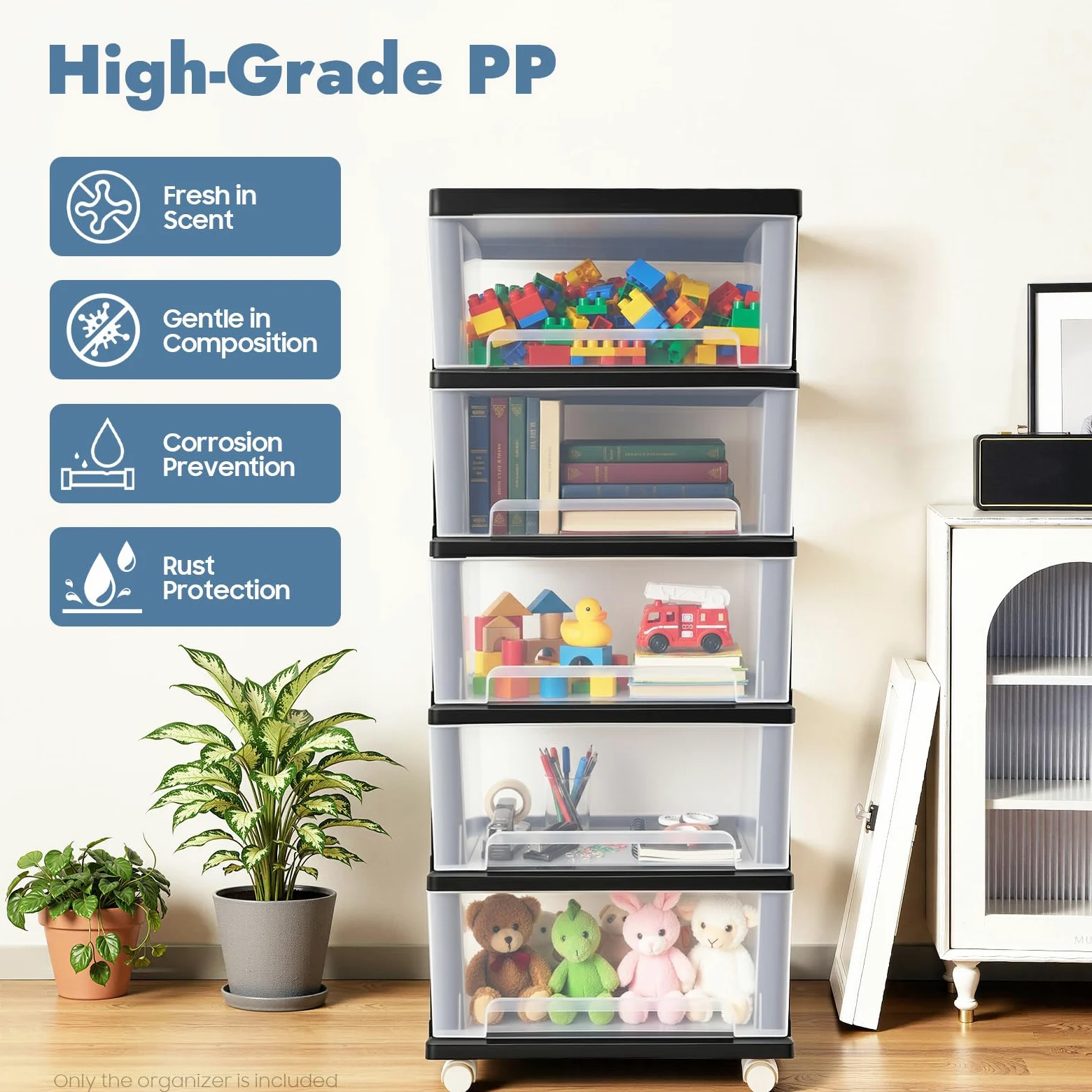 Organizer con 5 cassetti, per camera da letto, cassettiera, cassettiera con ruote, per corridoio, soggiorno, bagno, scuola, ufficio