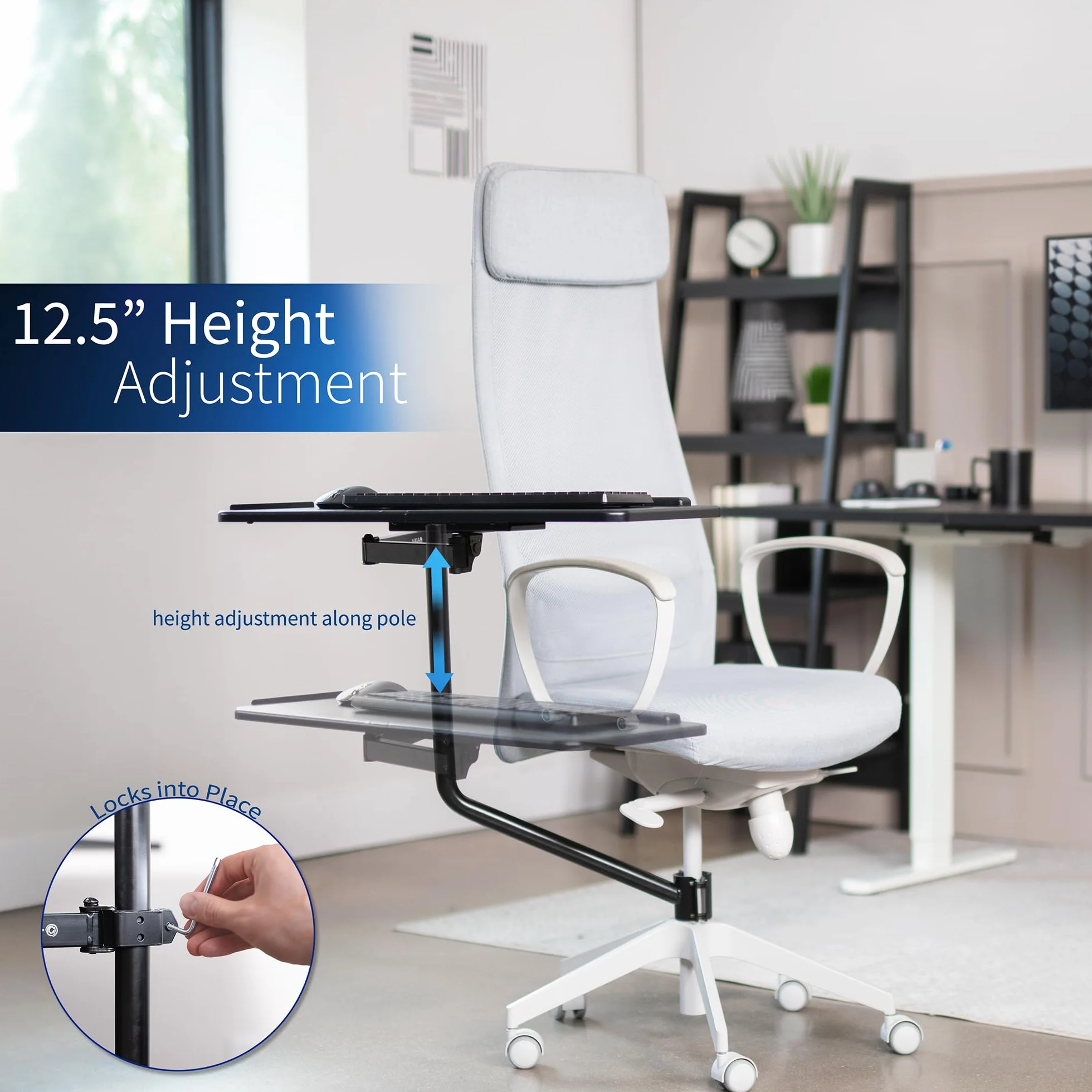 VIVO MOUNT-KB08C - Sedia da ufficio con supporto per tastiera e mouse, 66 x 30 cm, inclinabile ergonomicamente, rotazione a 360 gradi, colore: nero