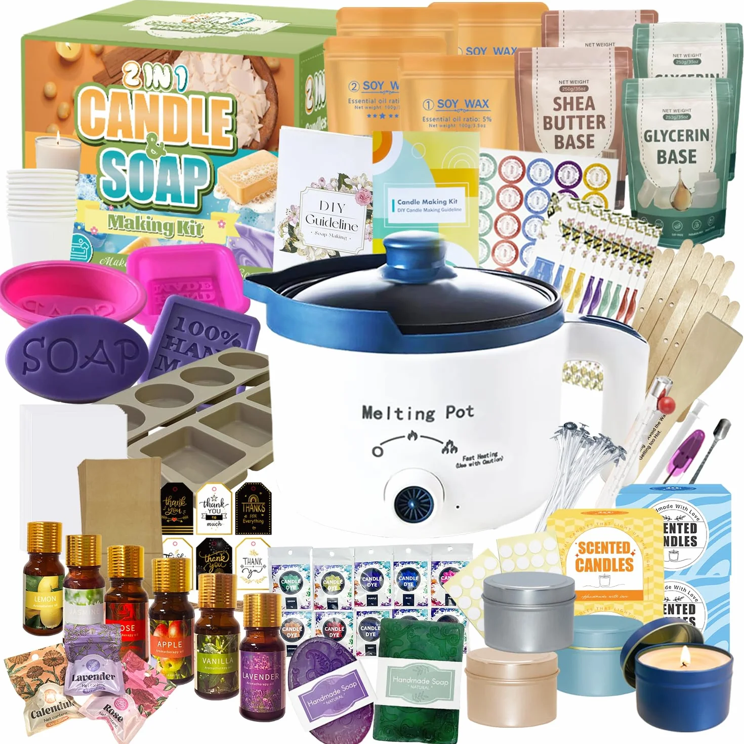 Set di Candele e Sapone 2 in 1 per Principianti, Fai da Te con Pentola e Accessori