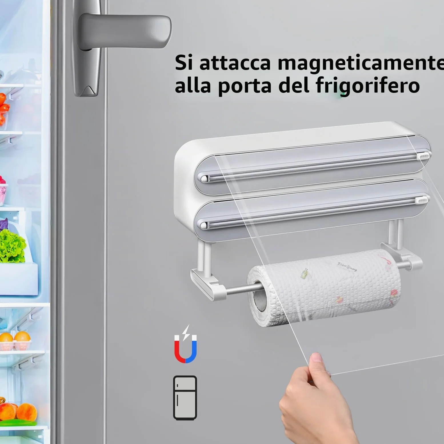 DBREAKS Supporto per rotoli di carta da cucina da Parete (3 rotoli), Porta Rotoli Alluminio e Pellicola, Taglierina per Pellicola Trasparente, Dispenser Carta Stagnola in Alluminio，con film Alimentare