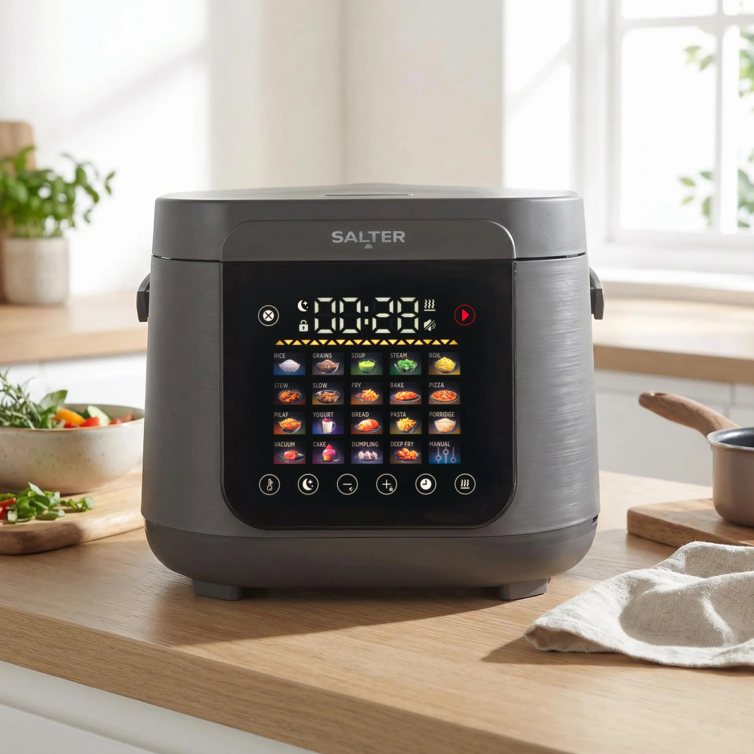 Salter Multicooker 5 Litri 20 Programmi Mantieni Caldo 12 Ore Rivestimento Antiaderente Senza PFAS 860W