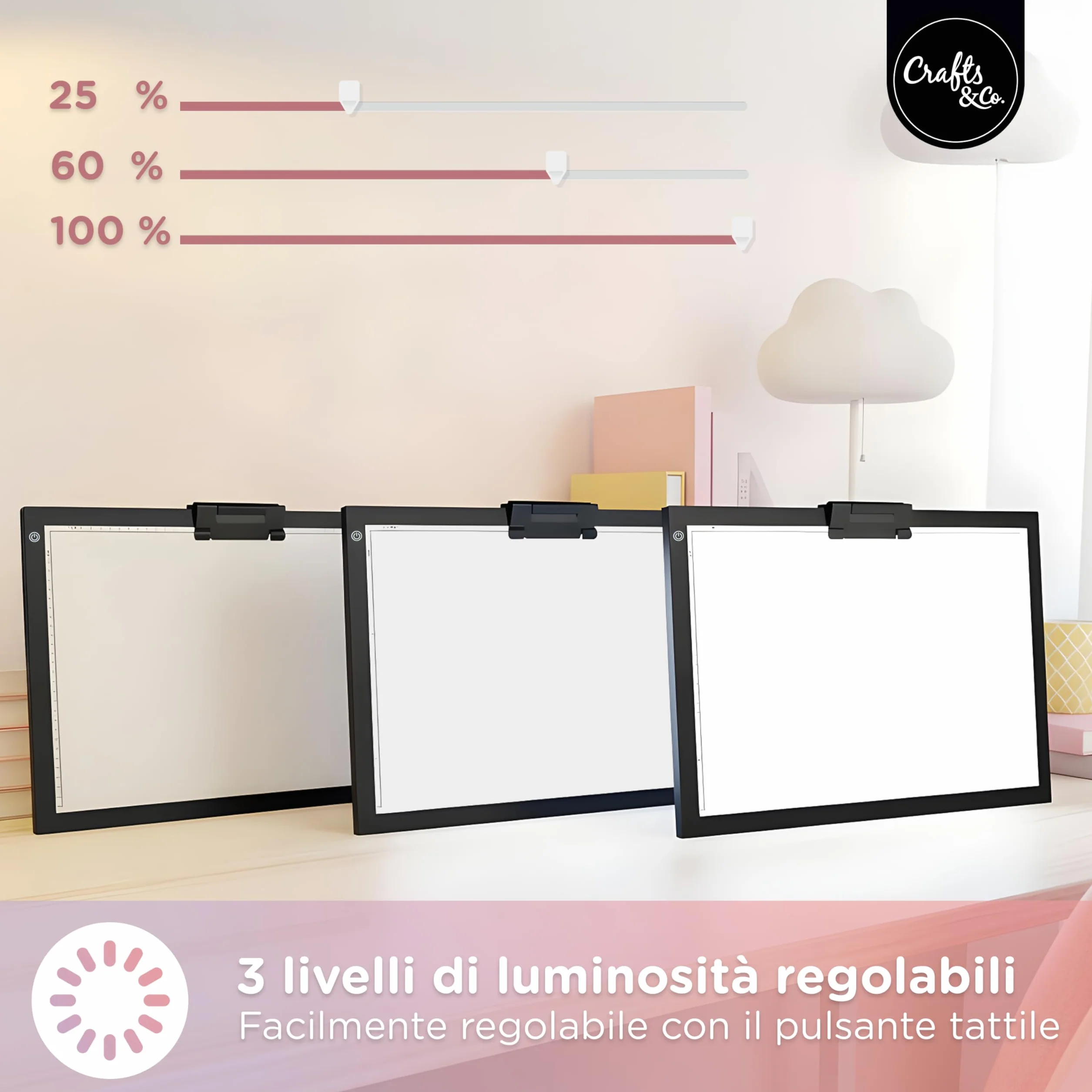 Crafts&Co Tavola Luminosa Lightbox Dimmerabile Pannello LED USB Lightpad 470x345 mm