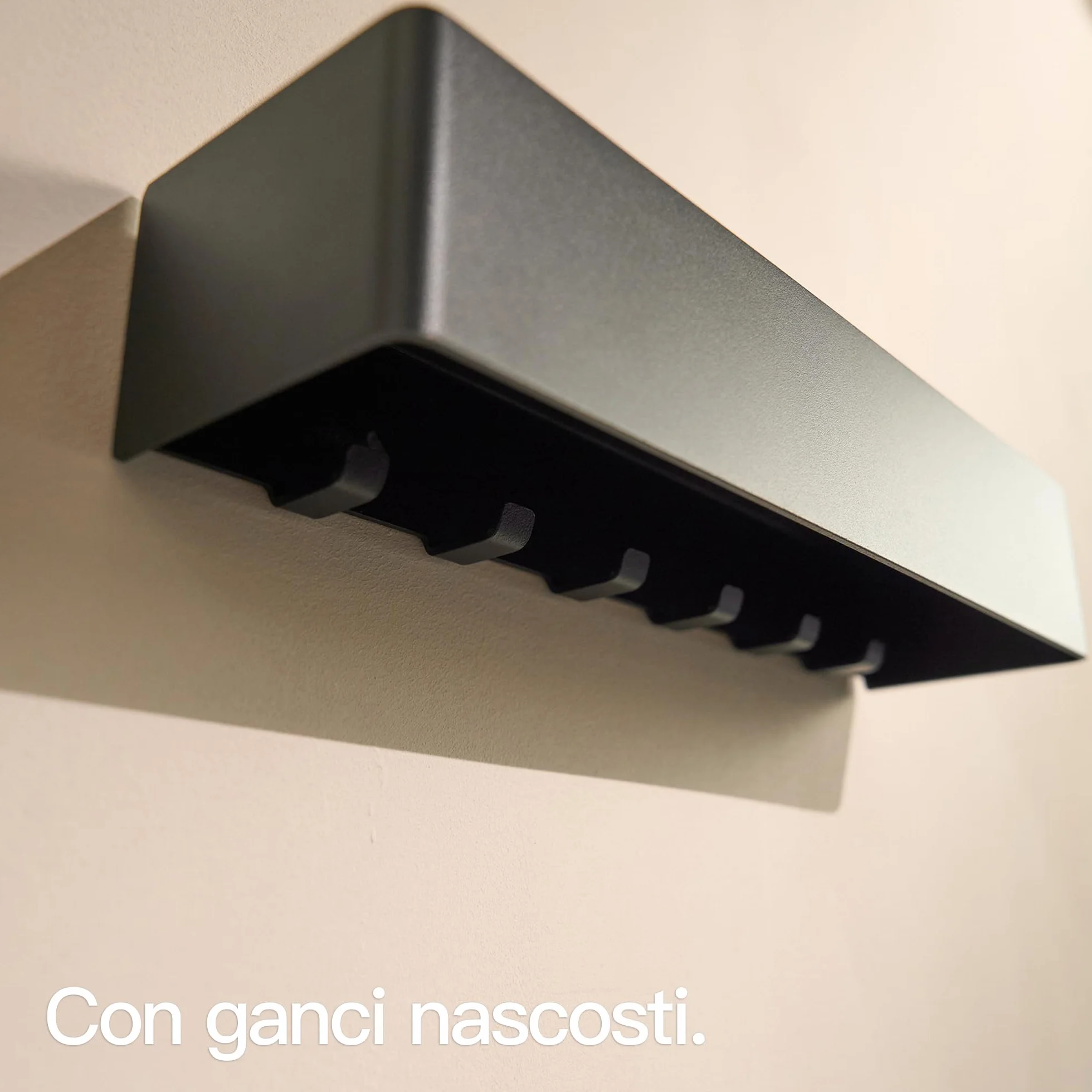 Design Amburgo Portachiavi da Parete Moderno con Ripiano | Ganci Portachiavi da Muro in Alluminio Nero Opaco
