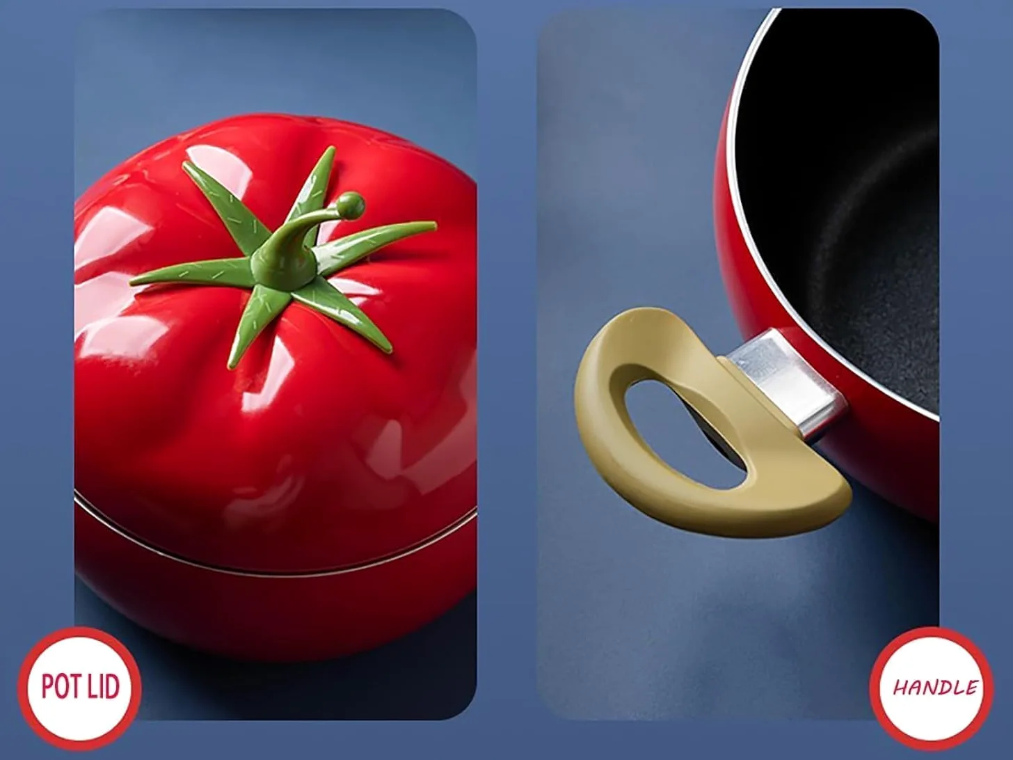 Pentola in Ghisa Smaltata con Coperchio - Design a Forma di Pomodoro, Pentola Antiaderente per Zuppe e Pasta, Uso Versatile, Adatta per Gas e Induzione