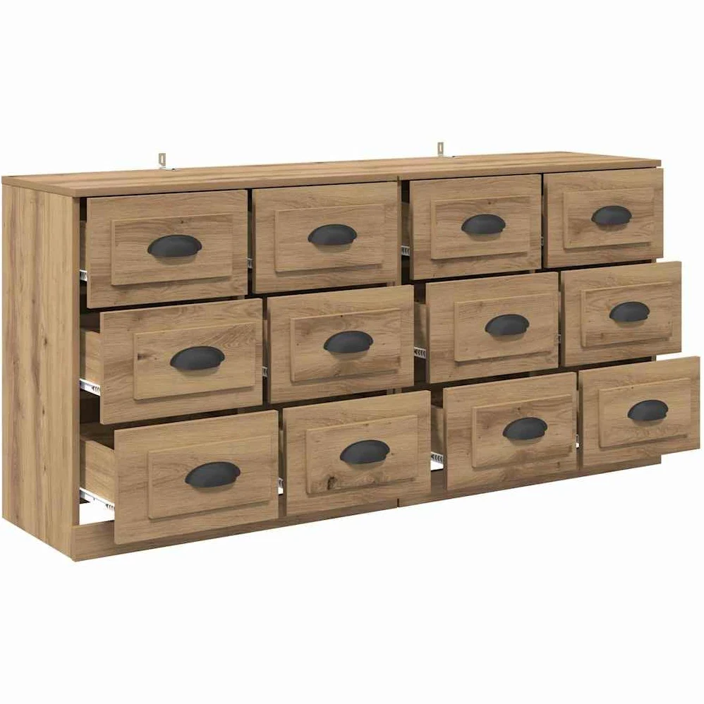Set di 2 credenze in rovere Artisan, 70 x 35,5 x 67,5 cm, con cassetto, moderno, per soggiorno, spazio e ordine in sala da pranzo, corridoio, camera da letto