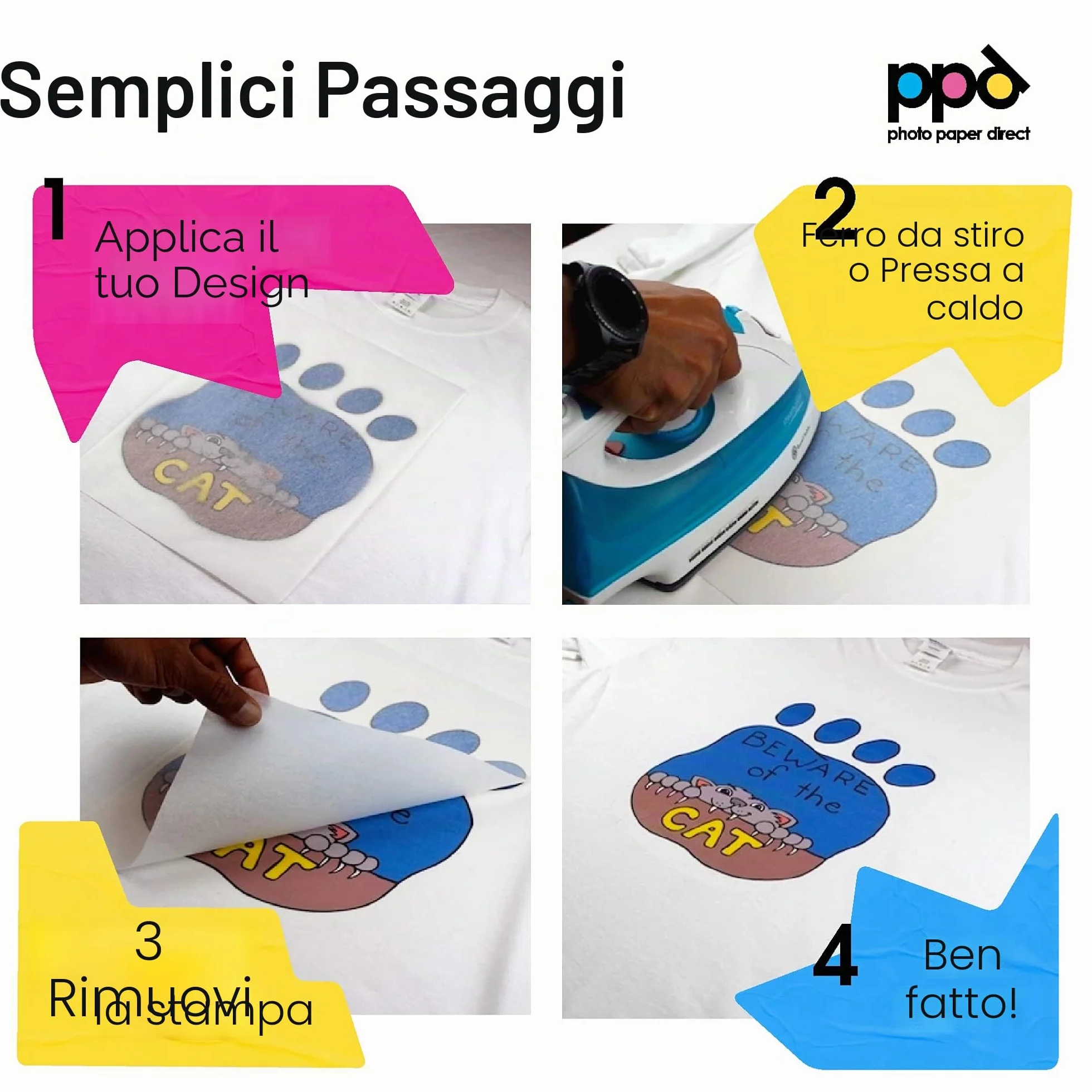 PPD A4 20 Fogli Di Carta Trasferibile Termoadesiva Per Inkjet - T-Shirt E Tessuti Chiari - PPD-1-20