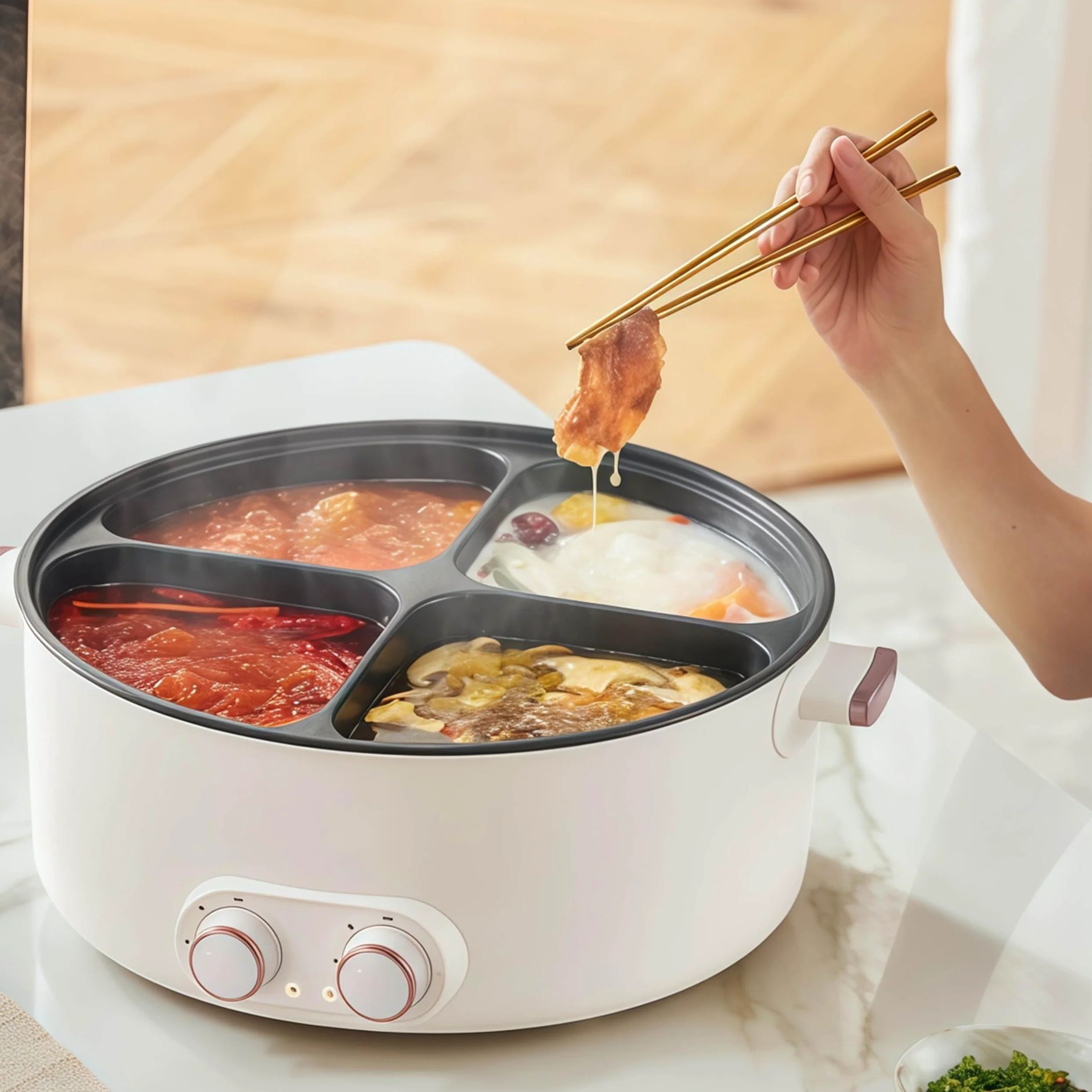 Pentola Elettrica A 4 Scomparti, Pentola Elettrica Integrata, Pentola Elettrica per Uso Domestico da 6 Litri, Pentola Elettrica Multifunzione, per Persone Sempre Indaffarate