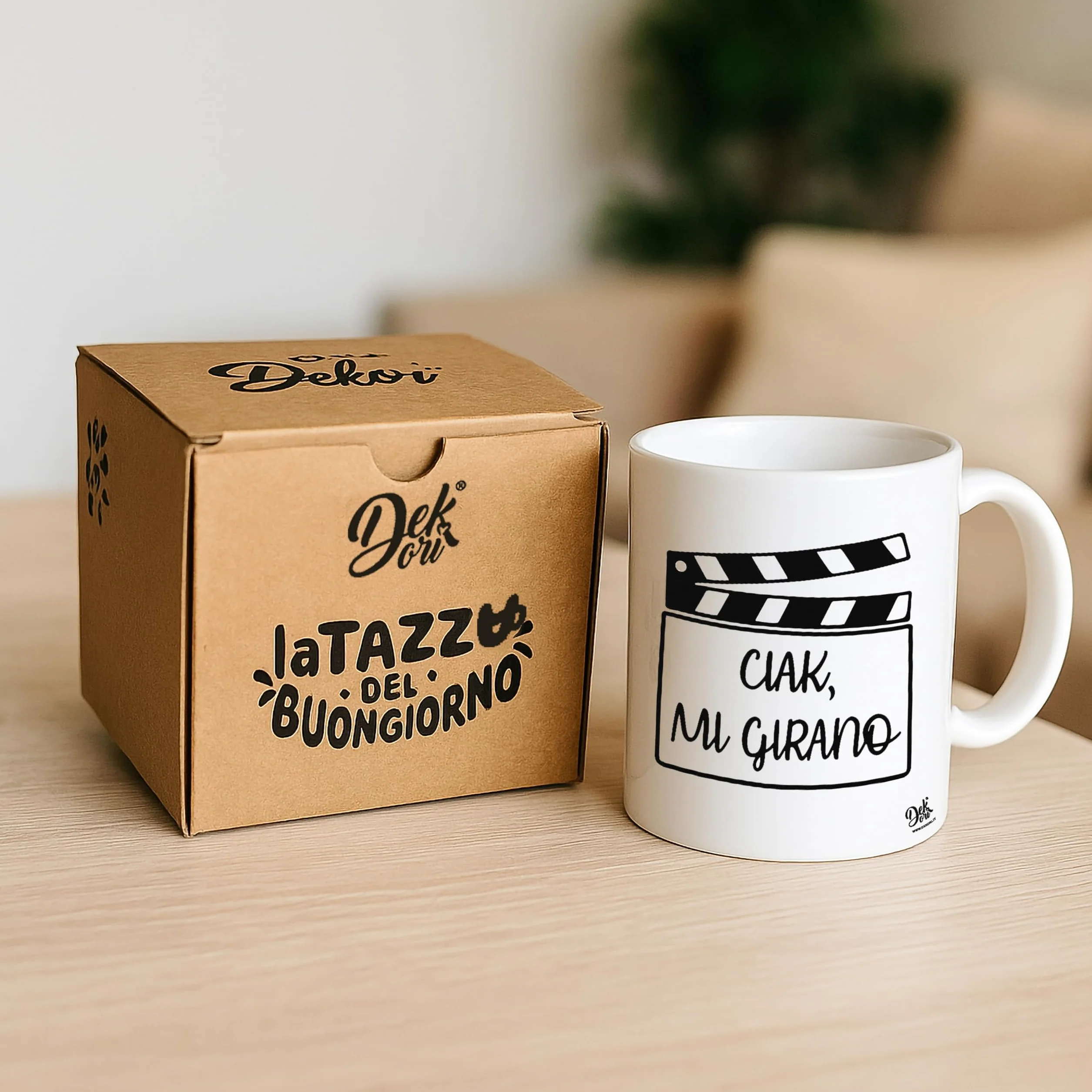 DEKORI Tazza in ceramica 350 ml con scritta Ciak mi girano – Idea regalo ironica per amanti del cinema