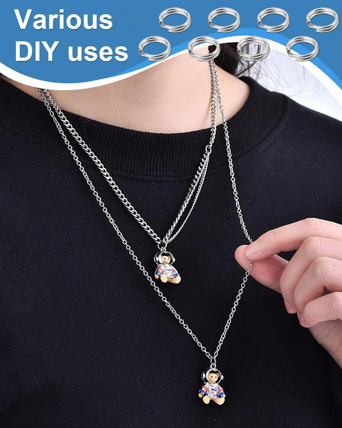 100 pezzi portachiavi 12/15/20 mm piccoli portachiavi in acciaio inox anelli divisori in argento per gioielli, chiavi, decorazioni fai da te (15 MM)