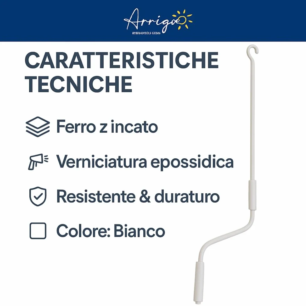Asta di Manovra per Tende da Sole Universale in Ferro Zincato Verniciato a Polvere Bianco Su Misura