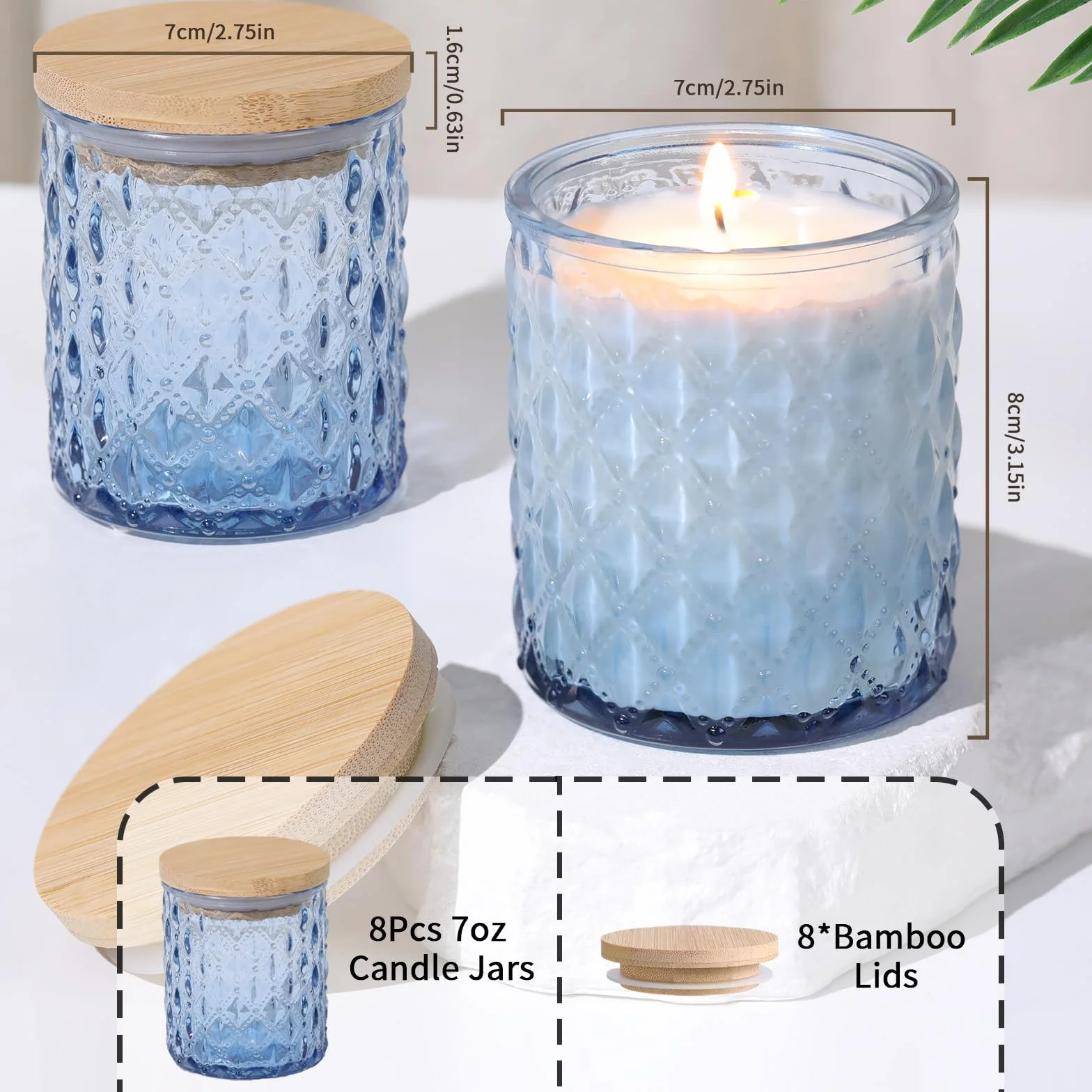LETINE Set 6 barattoli vetro blu 200 ml con coperchio portacandele riempire