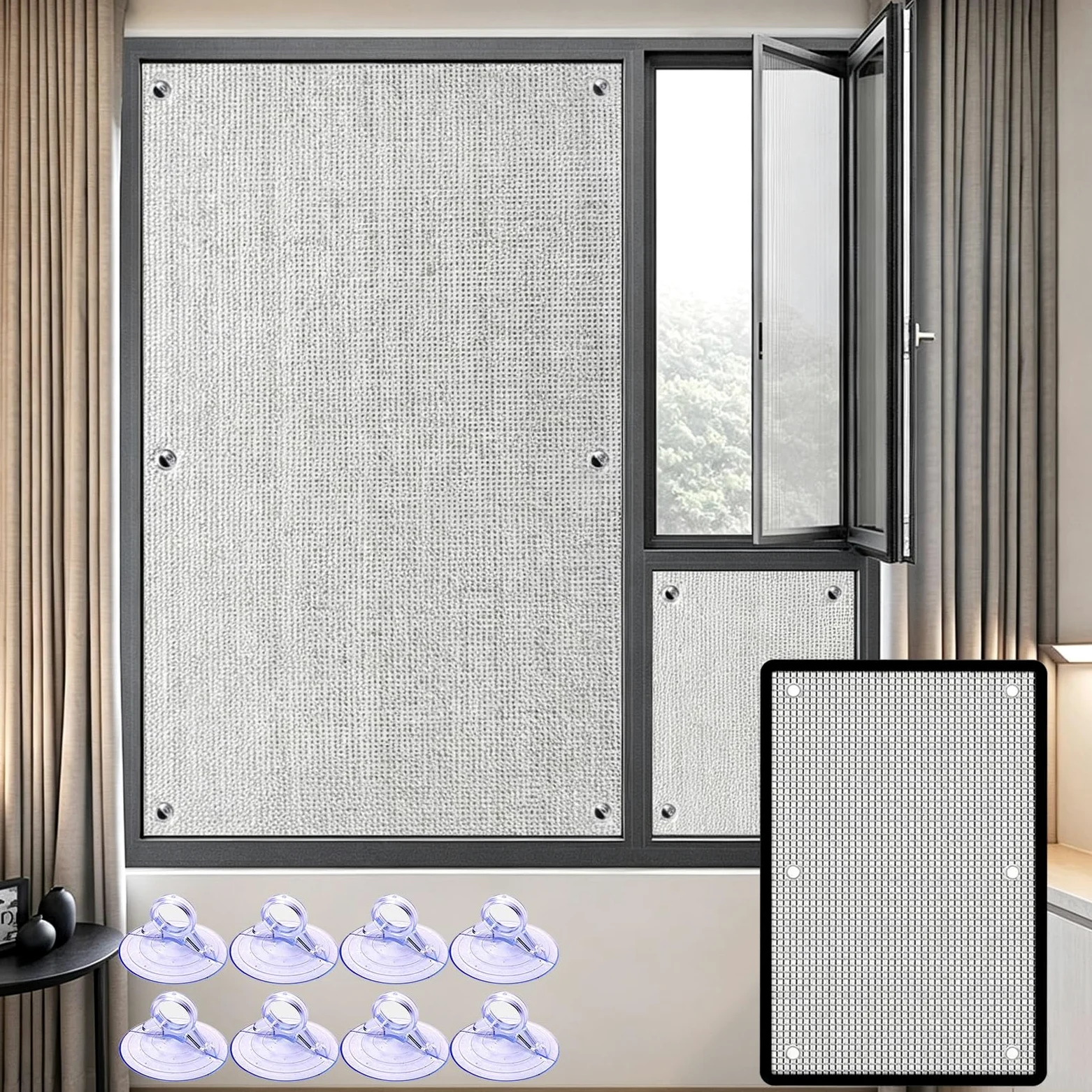 Paralume For Isolamento Termico, Tenda Parasole In Foglio Di Alluminio | Pellicola in alluminio goffrato rombo, ventosa trasparente, for camera da letto veranda(W140xH140cm)
