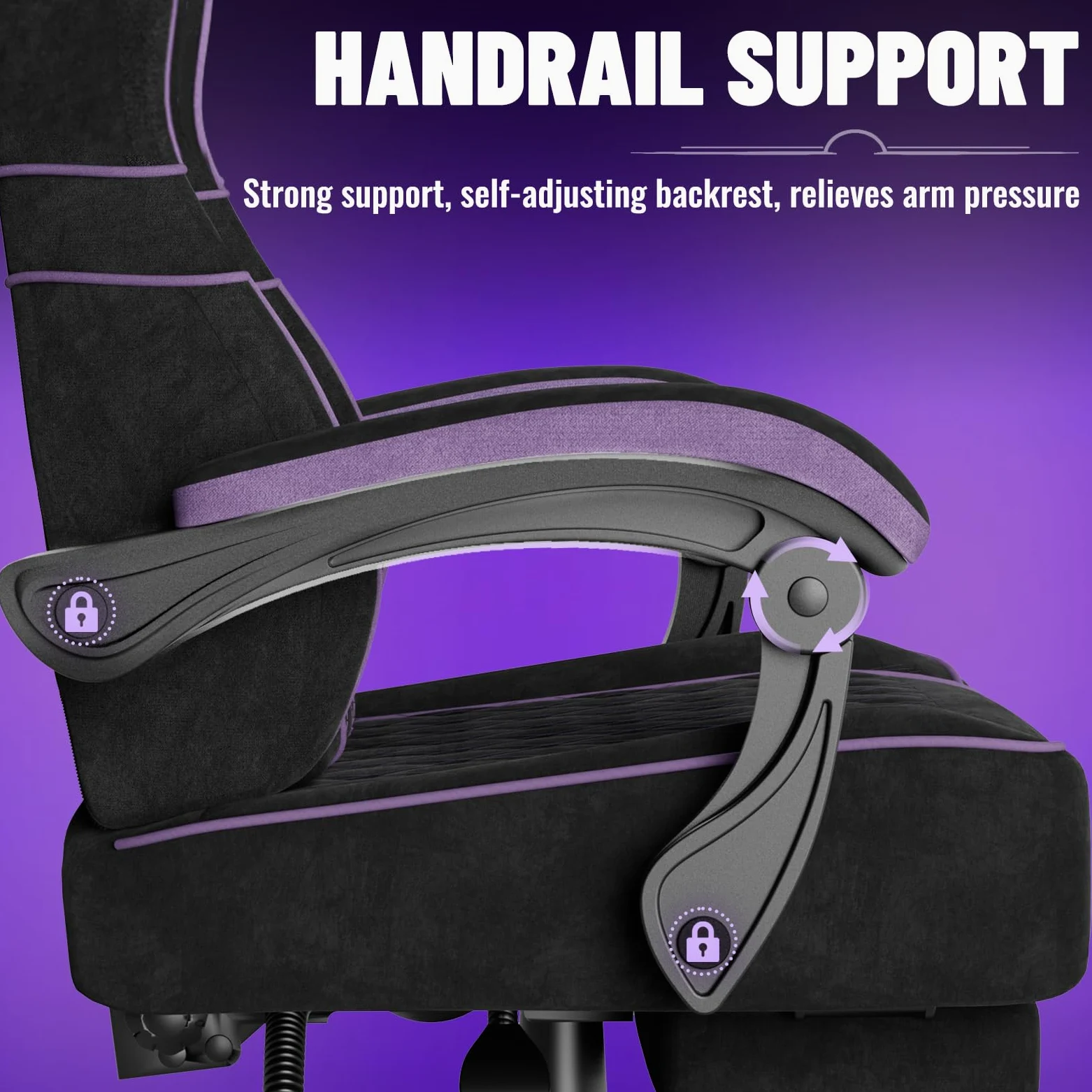 Soontrans Sedia da Gaming con Poggiapiedi, Sedia Gaming Ergonomica con Poggiatesta & Cuscino Lombare Massaggio, Pelle Scamosciata, Sedie Gaming per Youtube Livestreaming Playstation (Nero&Viola)