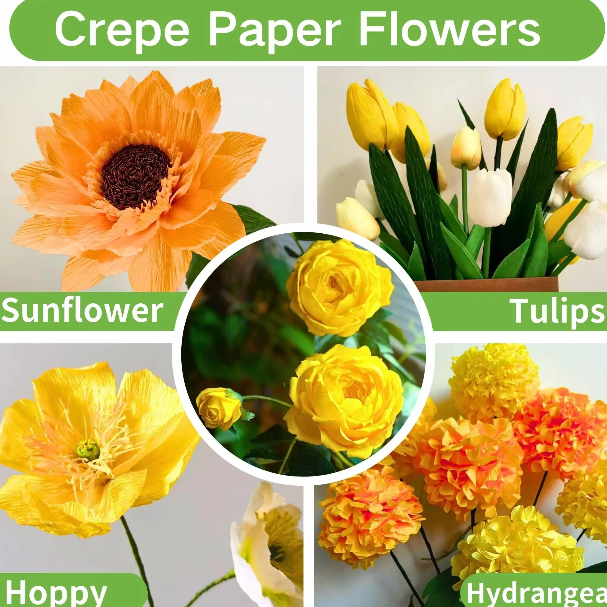 Carta crespa colorata gialla set 6 rotoli 25x200 cm fai da te fiori