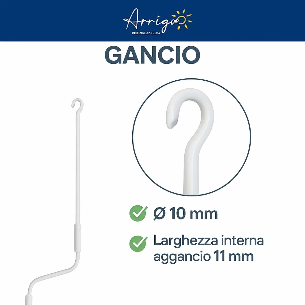 Asta di Manovra per Tende da Sole Universale in Ferro Zincato Verniciato a Polvere Bianco Su Misura