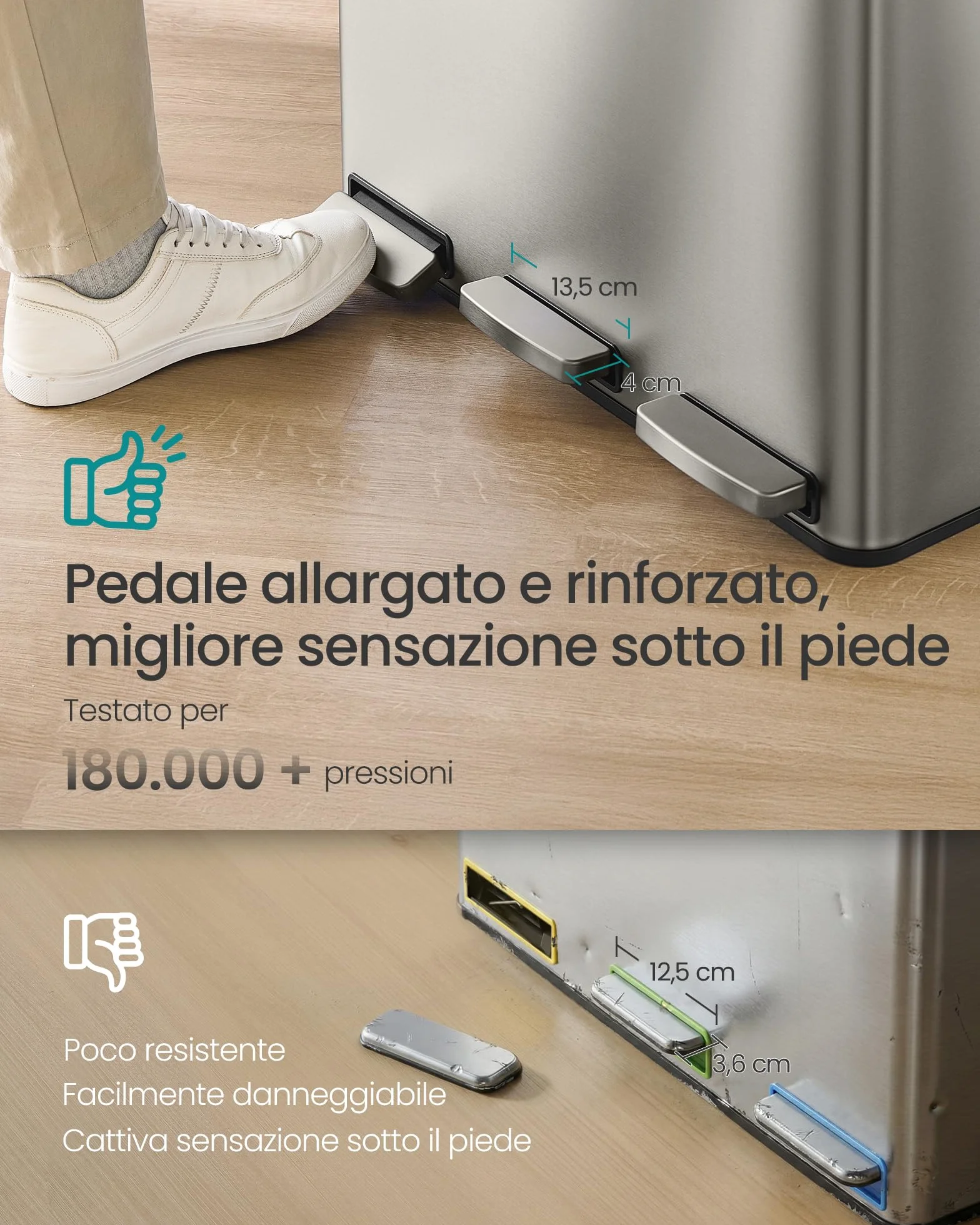 SONGMICS Pattumiera Cucina 3 x 18 L, Cestino per Raccolta Differenziata 3 Scomparti, 15 Sacchetti, Secchi Rimovibili, Coperchio, Maniglie, Chiusura Morbida, Acciaio Inox, Argento LTB254EZ01