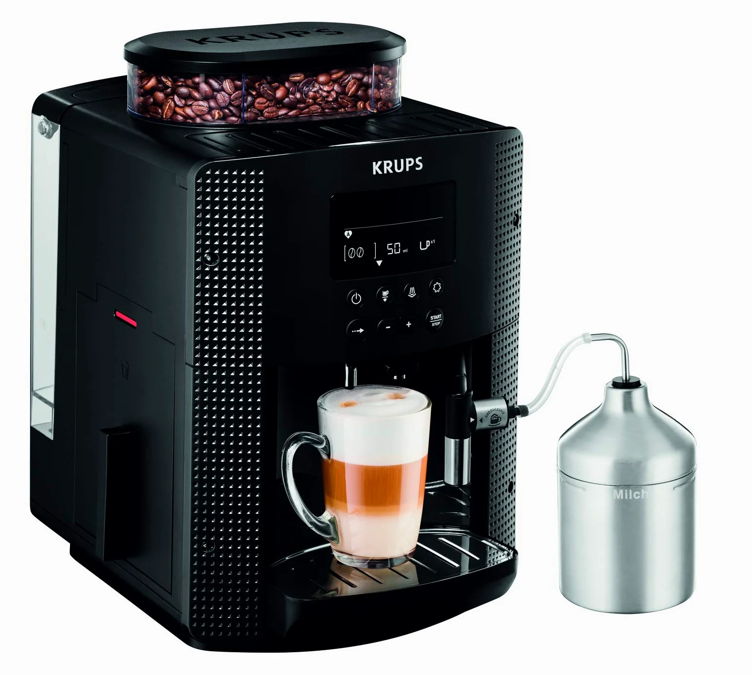 Krups Macchina da caffè completamente automatica (1,8 l, 15 bar, display LCD, sistema cappuccino automatico) Zobel