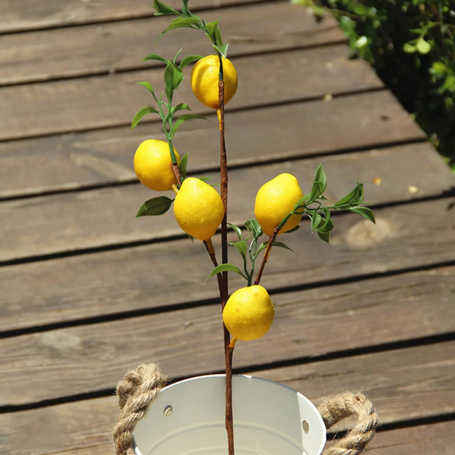 6 rami di limone artificiali 50 cm, 5 limoni finti gialli vivaci con foglie verdi, decorazione per giardino e casa