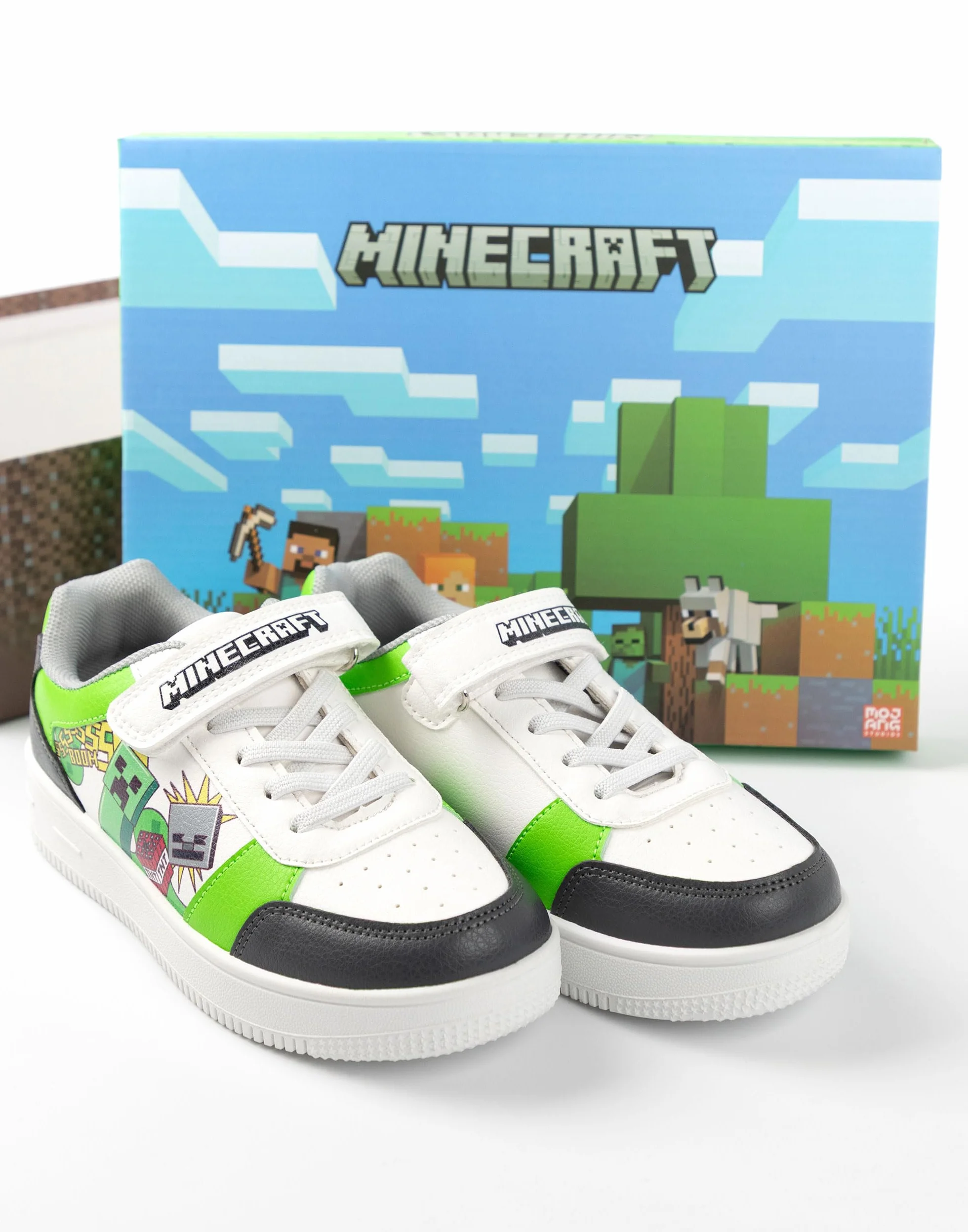 Minecraft Scarpe da Ginnastica Creeper Ragazzi Bianco Verde Nero Chiusura a Strappo