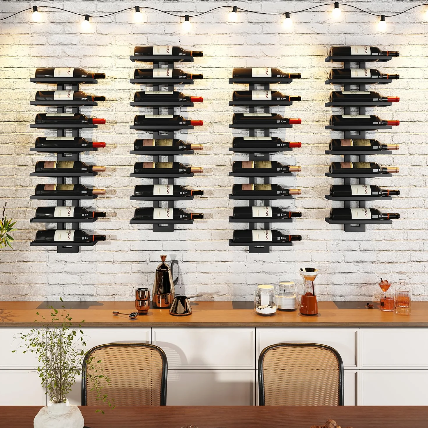 IBUYKE Porta Vino da Parete per 12 Bottiglie,Portabottiglie Vino in Metallo per Liquori, Champagne,Organizer Espositore Rimovibile fai da te per sSala da Pranzo,Bar, Cantina, Nero, TMJ909B