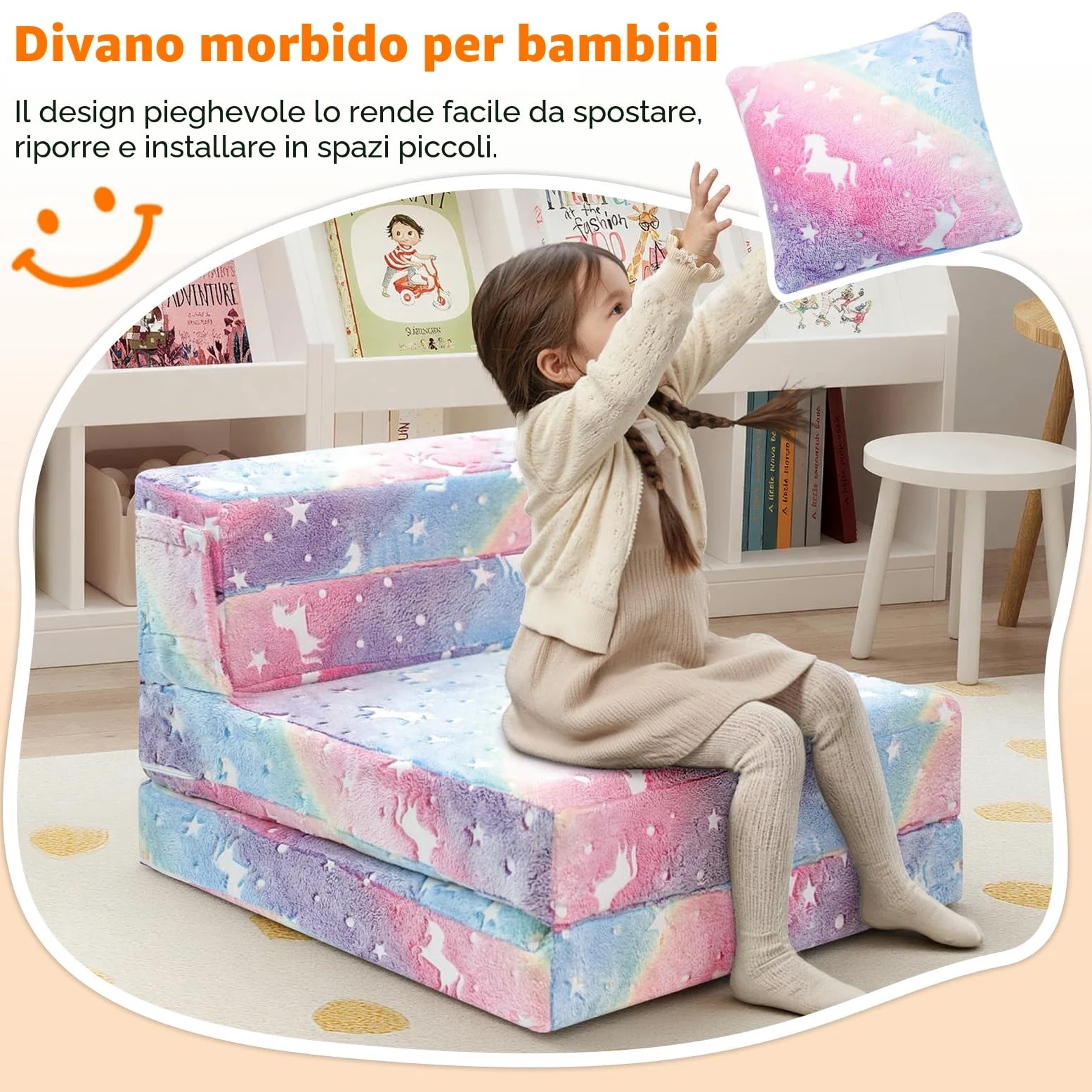 MeMoreCool Divanetto Bambini, Materasso Pieghevole, Divano, Materasso Futon Sedia Letto a Z