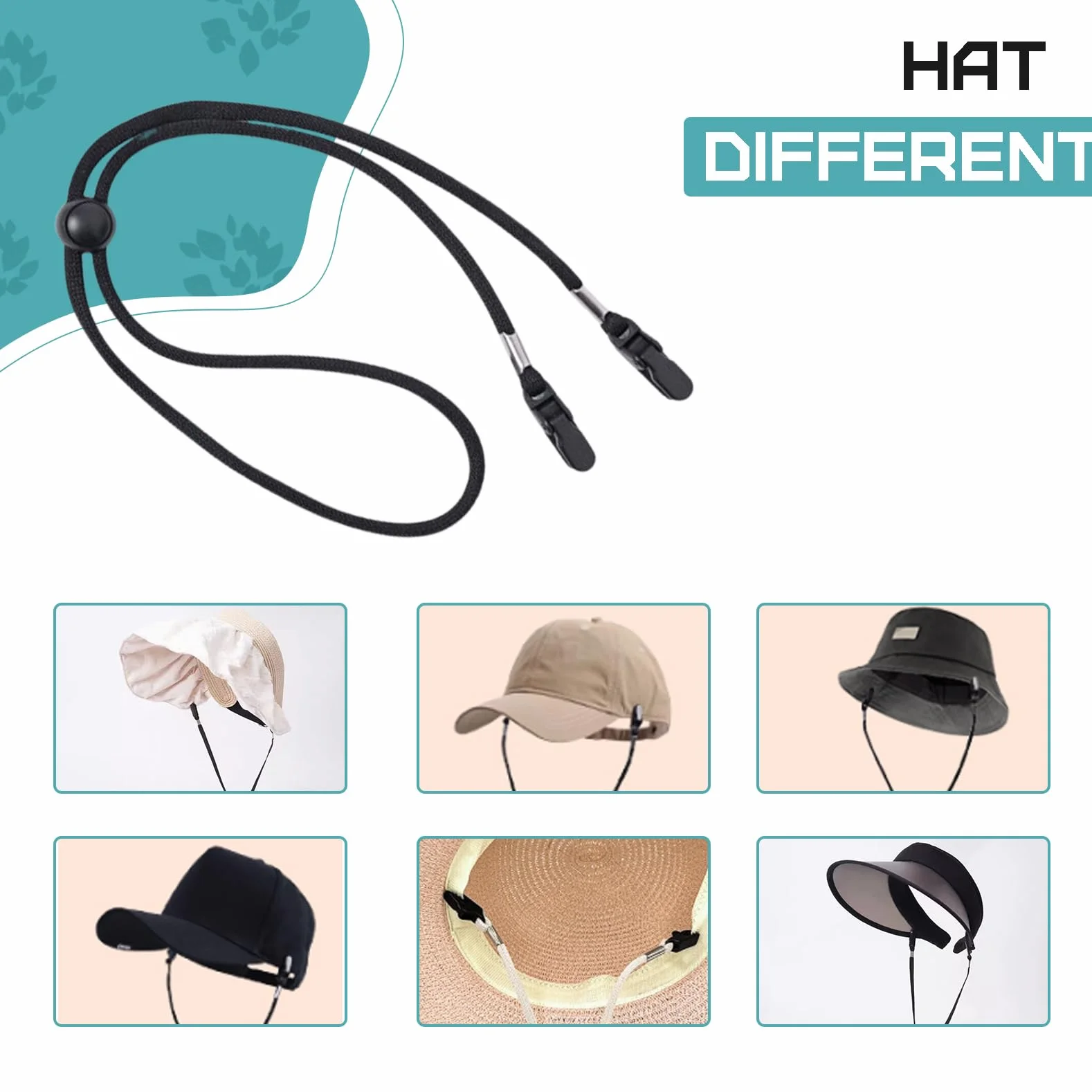 6 Clip Antivento Regolabili per Cappello, Fermi Con Cordino Anti-Smarrimento per Pesca, Escursionismo, Campeggio, Viaggi (Nero, Rosa, Beige, Blu, Caffè)