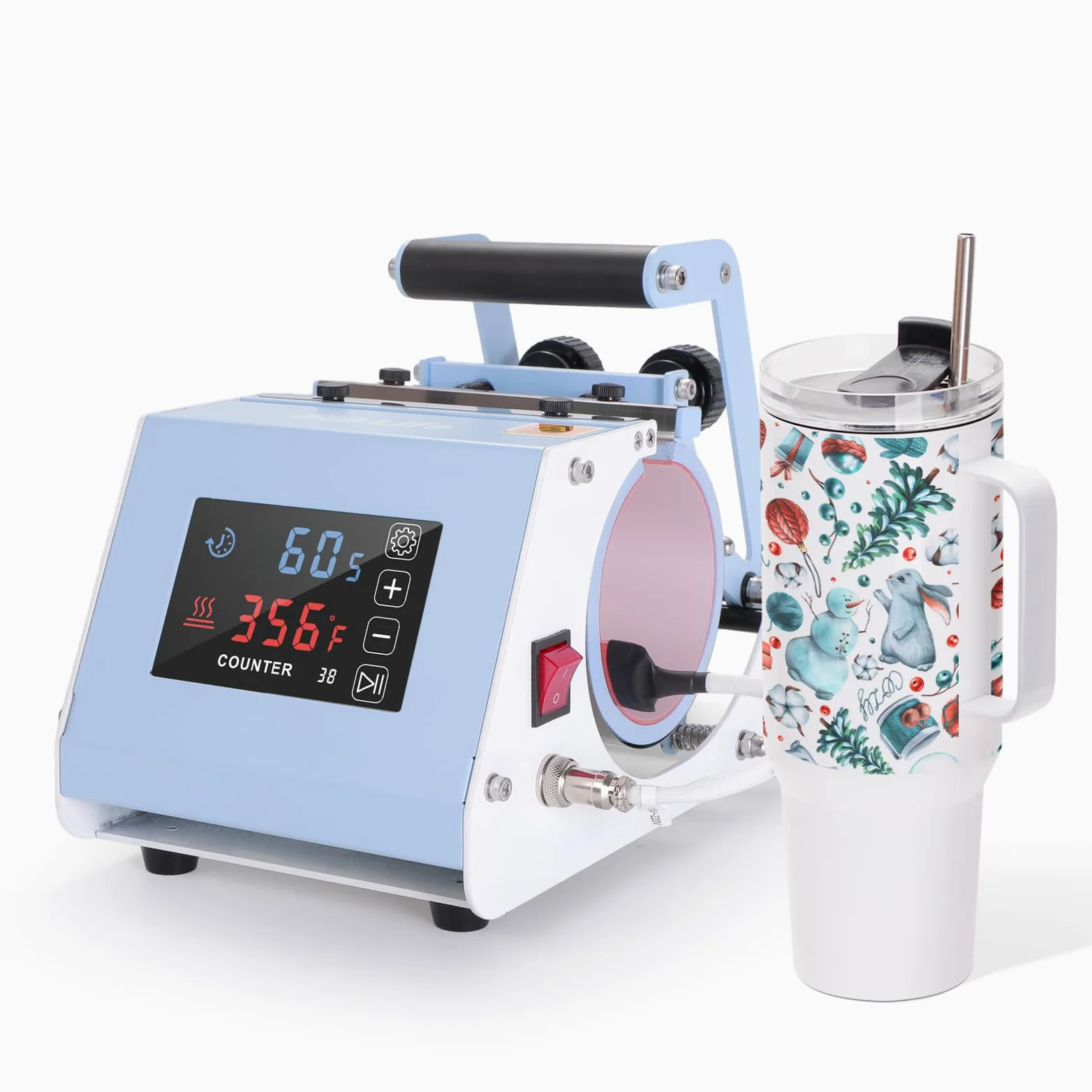 PYD Life 110 V Mini Max 40 OZ Macchina per Termopressa da 1,2 L Mug Heat Press a Schermo Tattile in Blu Chiaro per Tazze da 1,2 L con Manico Stampa a Sublimazione