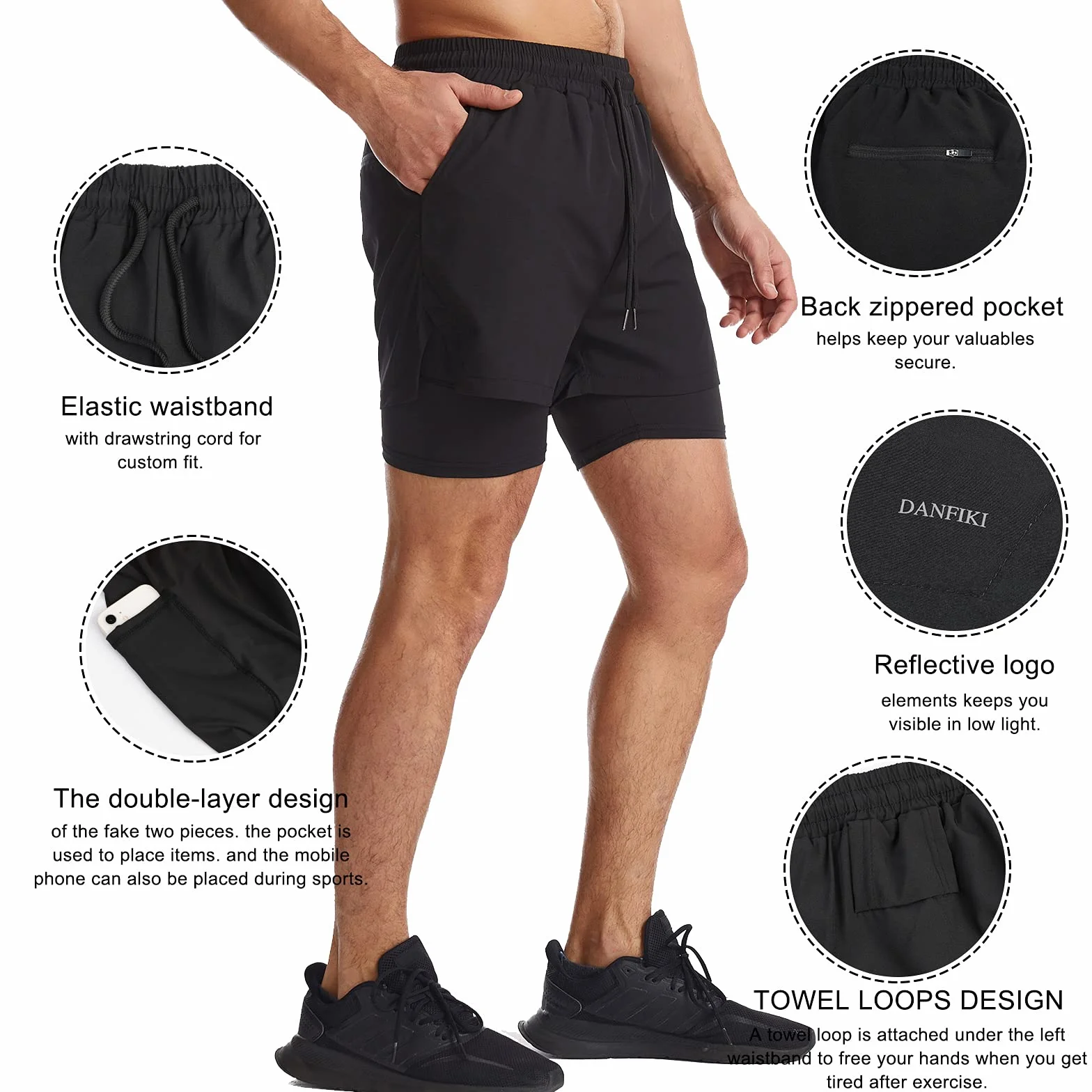 Pantaloncini Sportivi da Uomo Running Shorts Asciugatura Rapida 2 in 1 con Tasca per Jogging Tennis Fitness