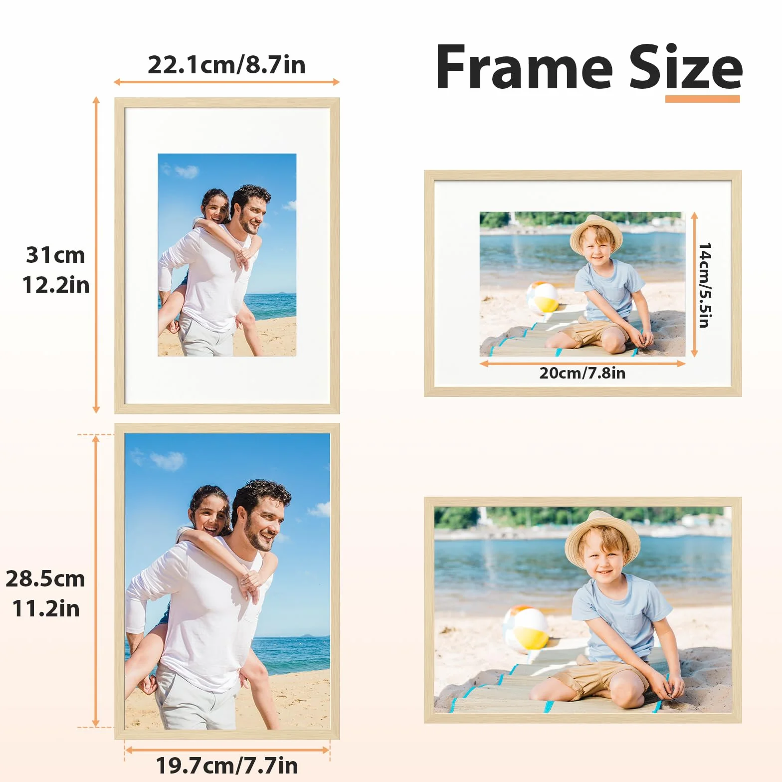 Alyvisun 4 Pack A4 Cornici Foto 14x20 cm con Passepartout 19,7x29,3 cm senza Passepartout, Tonalità di Legno