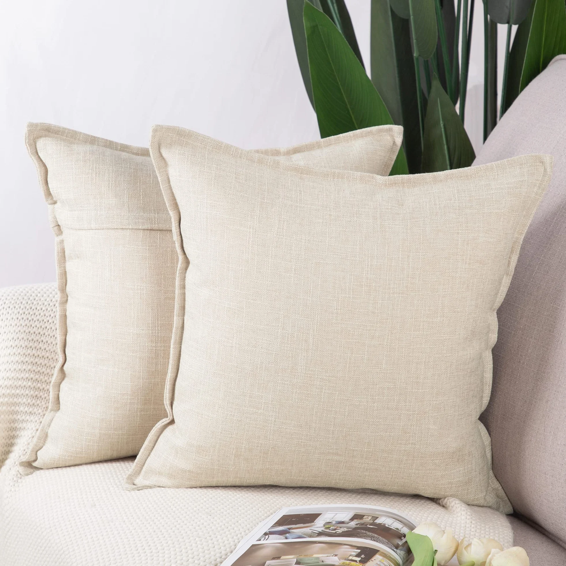 Madizz Copricuscini Decorativi in Poliestere 40x40 cm Beige Chiaro 2 Pezzi
