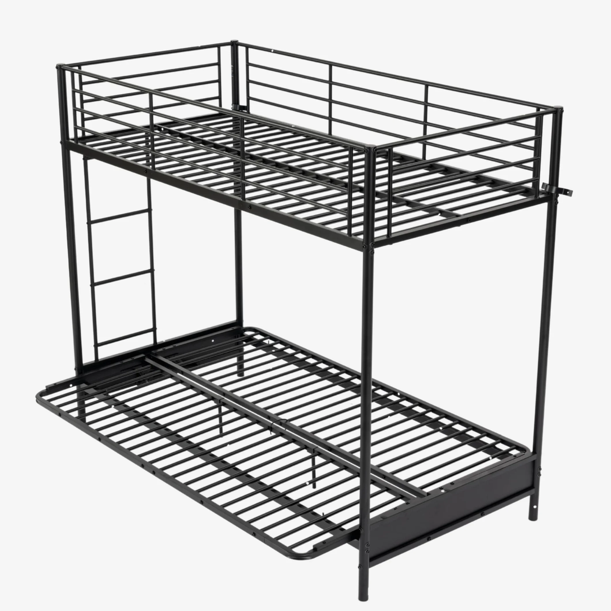 MEUBLE COSY Letto a Castello 90x190 cm con Divano Trasformabile e Rete a Doghe in Metallo, Stile Industriale, Letti per Camerette, Bambini, Adulti, Casa, Nero