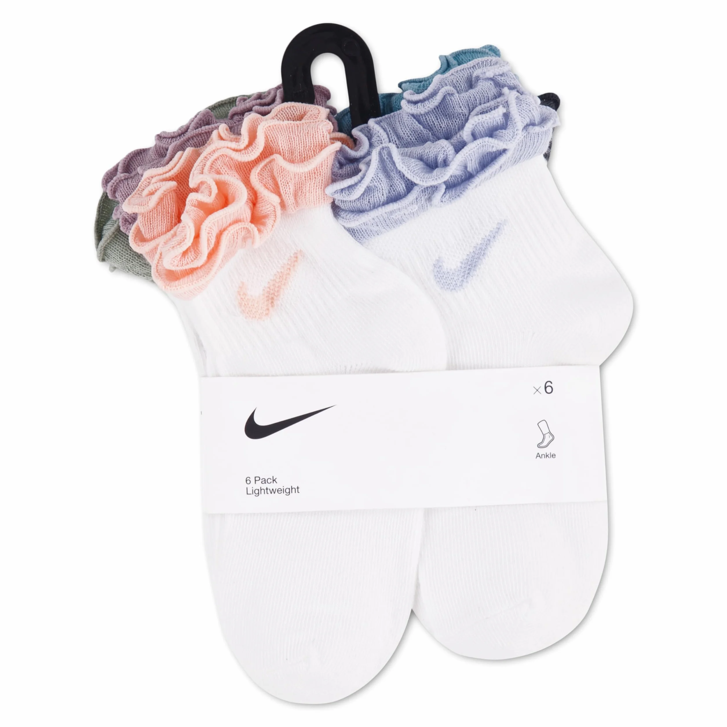 NIKE Girls 6pk Ruffle Ankle Socks