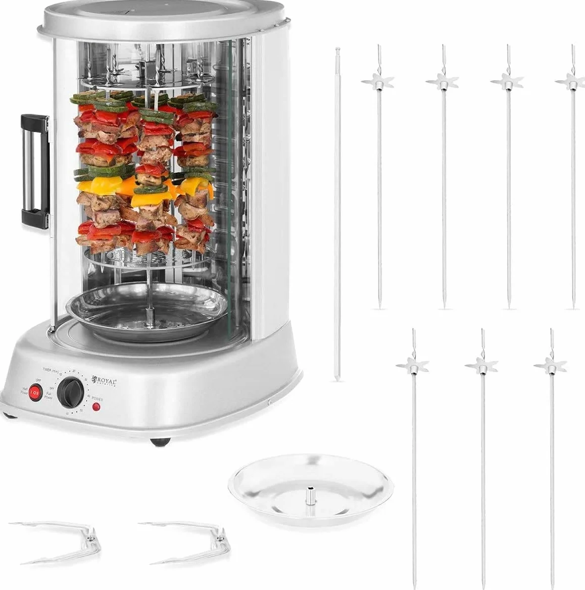 Royal Catering Grill Verticale Elettrico Grill Elettrico Verticale Professionale RCGV-1800-1 (3-in-1, Potenza: 1.800 W, Temperatura fino a 160 °C, Timer di 60 min)