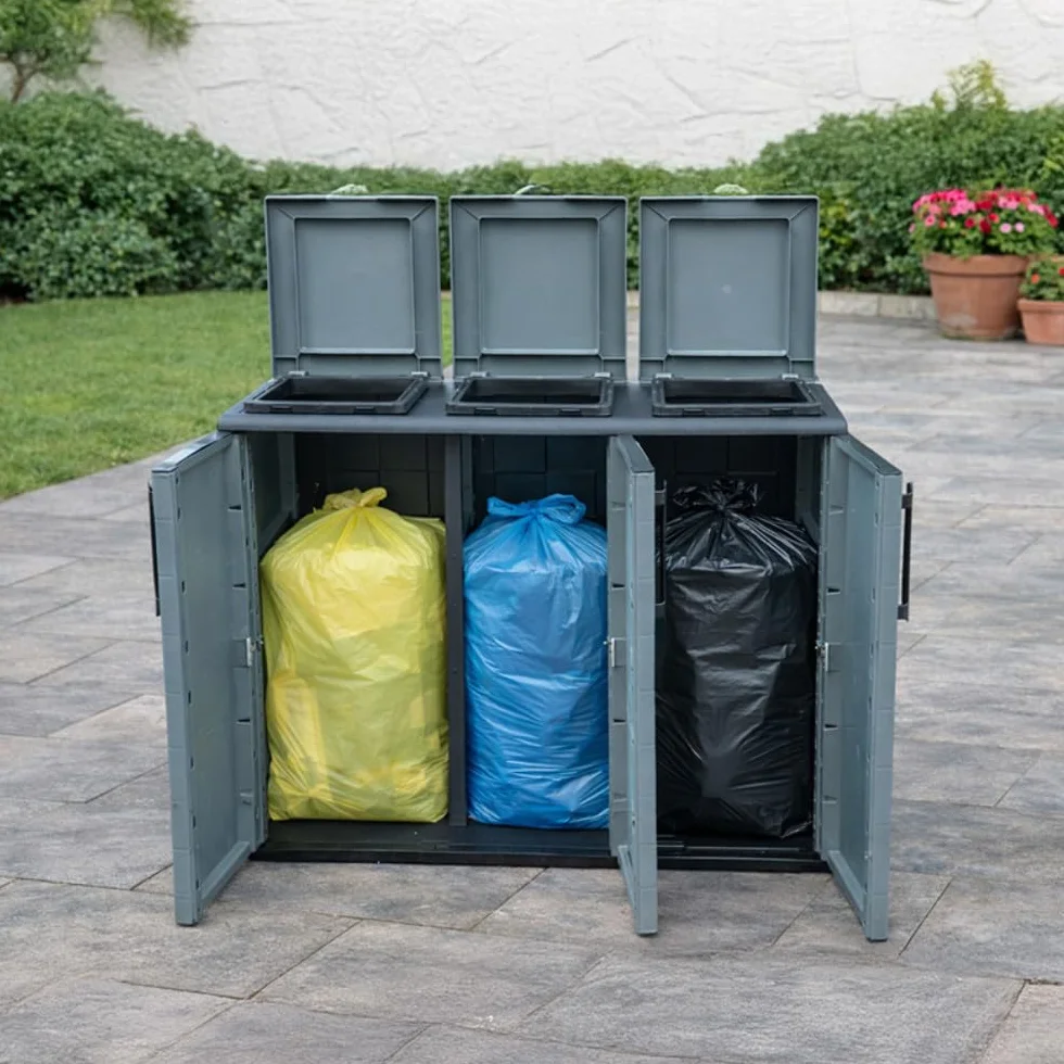 Maury's Armadietto Pattumiera 300 Lt 3 Vani Separati 102x37xh84 cm Raccolta Differenziata Esterno Interno