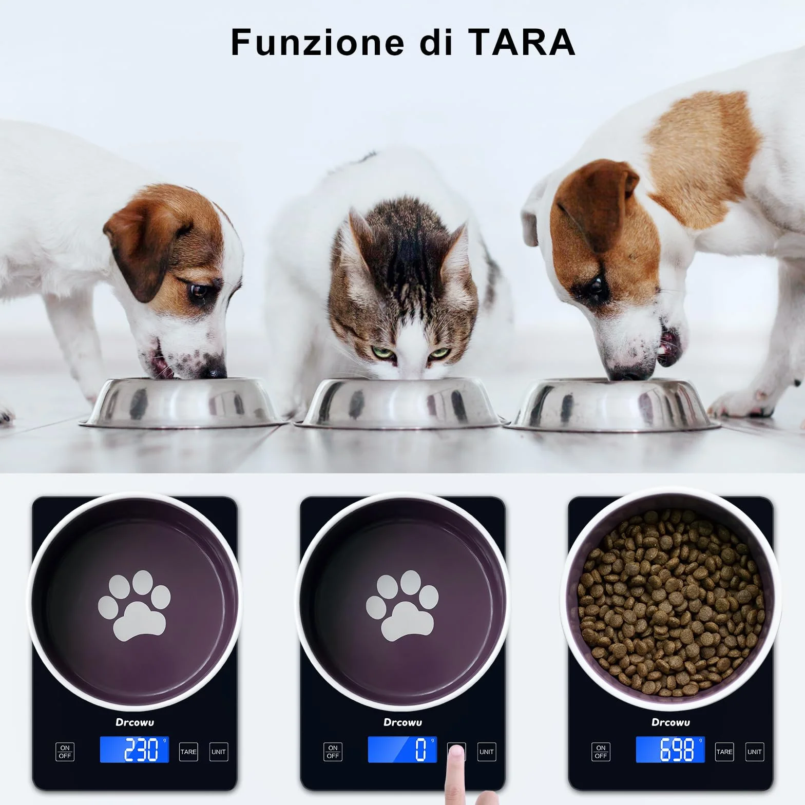 Bilancia da Cucina, Bilancia Cucina Digitale 15kg, alta Precisione 1 g Pesa Alimenti, Funzione Tare, Grande Display LCD, Bilance impermeabile Varie Unità in Grammi e Once, Pulsante touch