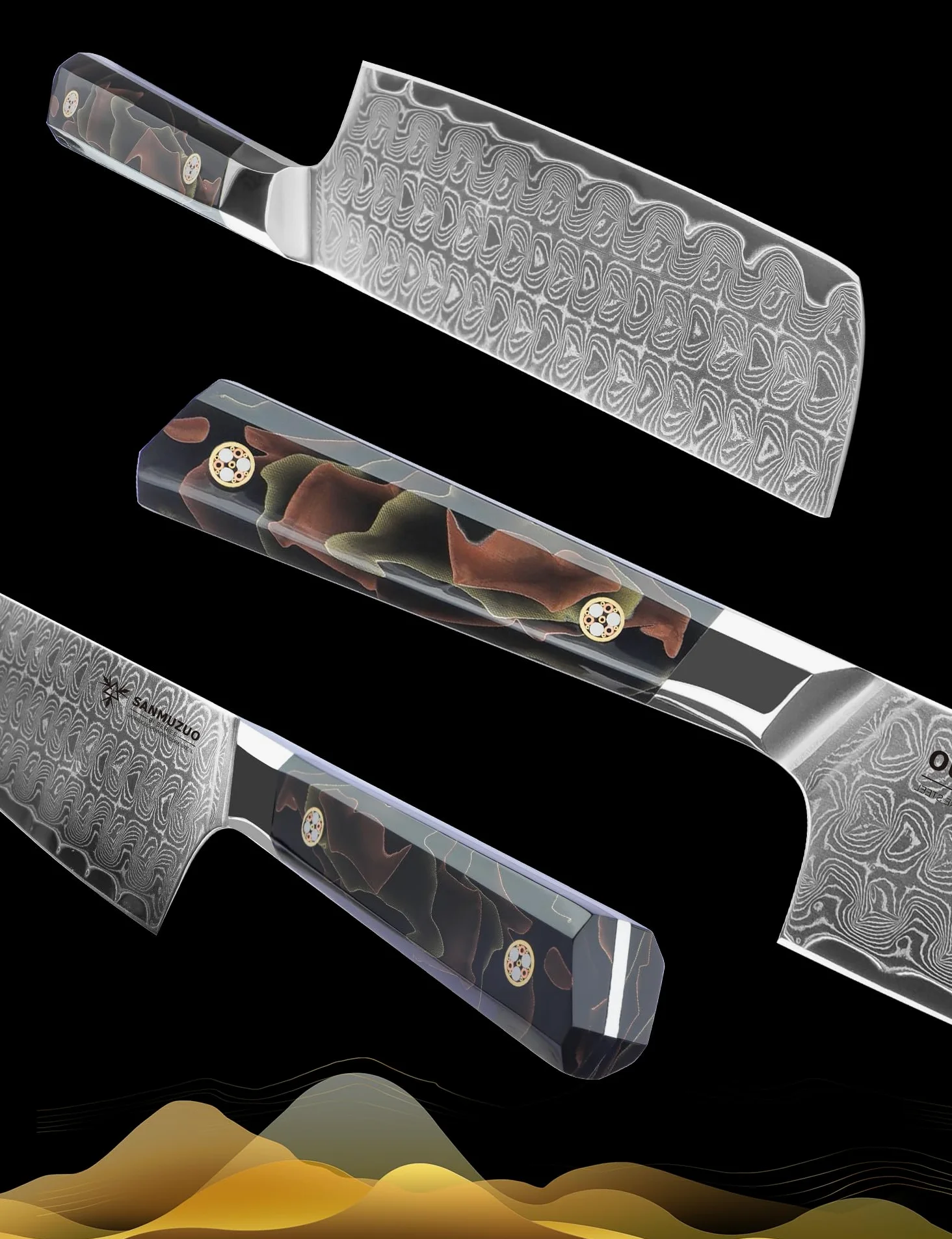Coltello da cucina Nakiri da 18 CM, coltello da cucina professionale, acciaio in polvere di Damasco ultra affilato con impugnatura in resina a codolo intero, serie Bi