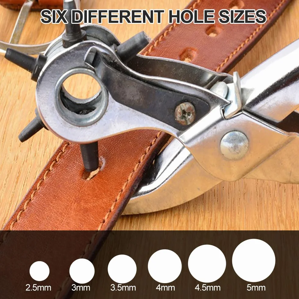 Pinza Fustellatrice per Cinture, Pinza Buca Cinture, Pinzas Buchi Cintur, Foratrice per Cintur, Testa Girevole con 6 Fori Intercambiabili Foratrice di Pelle Cuoio, Carte, Cinturini Orologi, Cartone