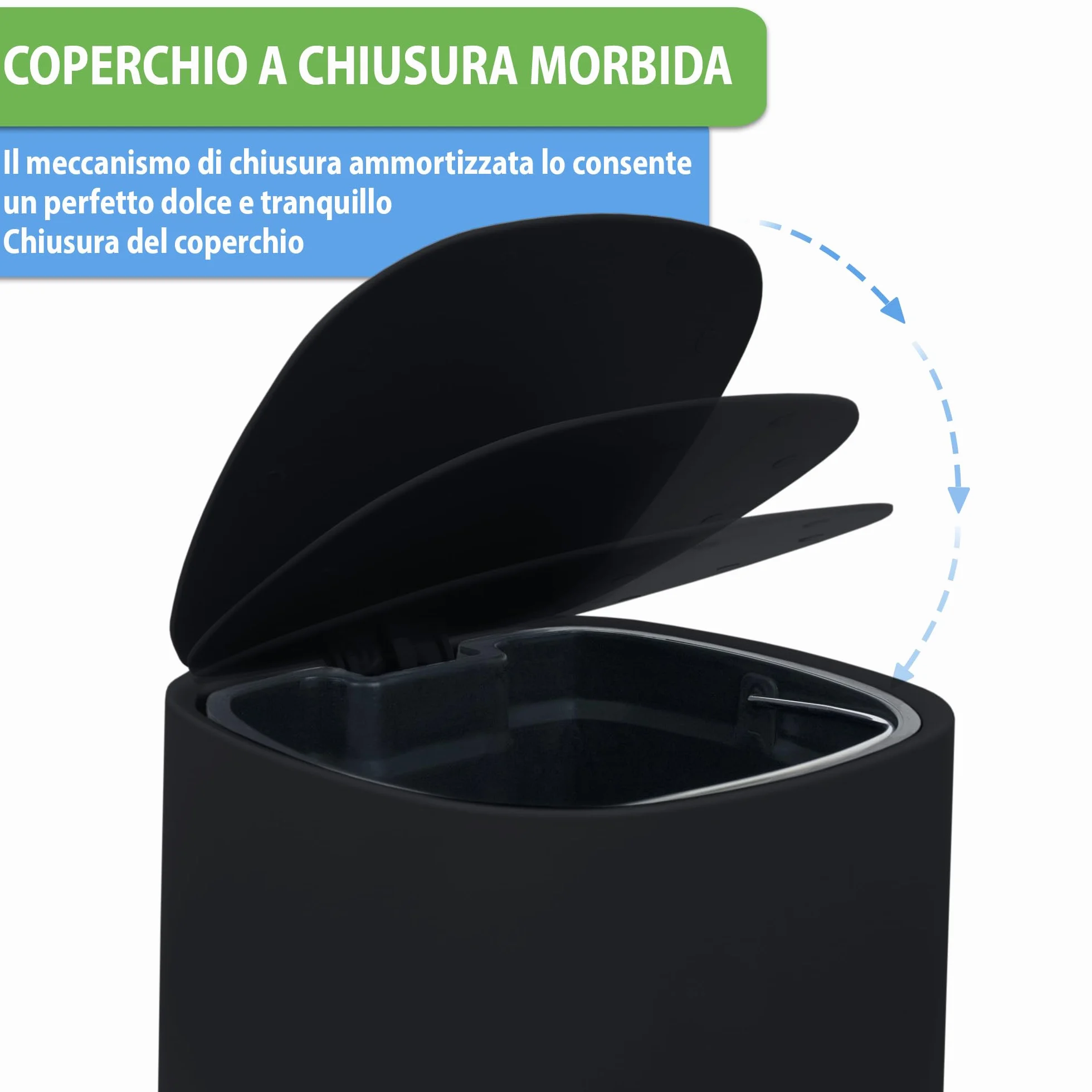 YourCasa Pattumiera da bagno 5 L con coperchio e chiusura morbida nero