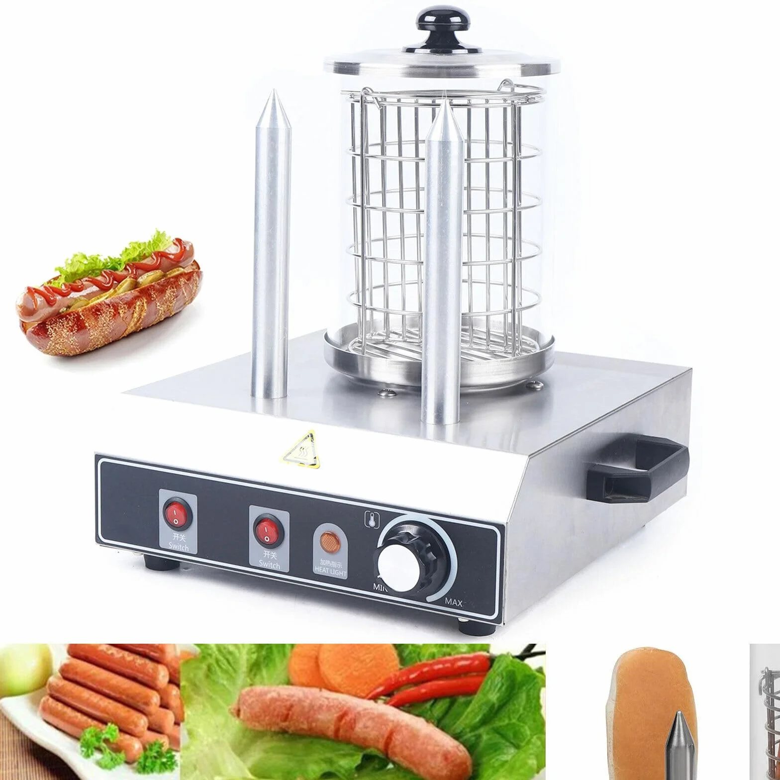 Riscaldatore Salsicce Elettrico Hot-Dog Macchina Professionale Con 2 Spiedini Riscaldanti Ristorante Per Salsicce Panini Elettrodomestici