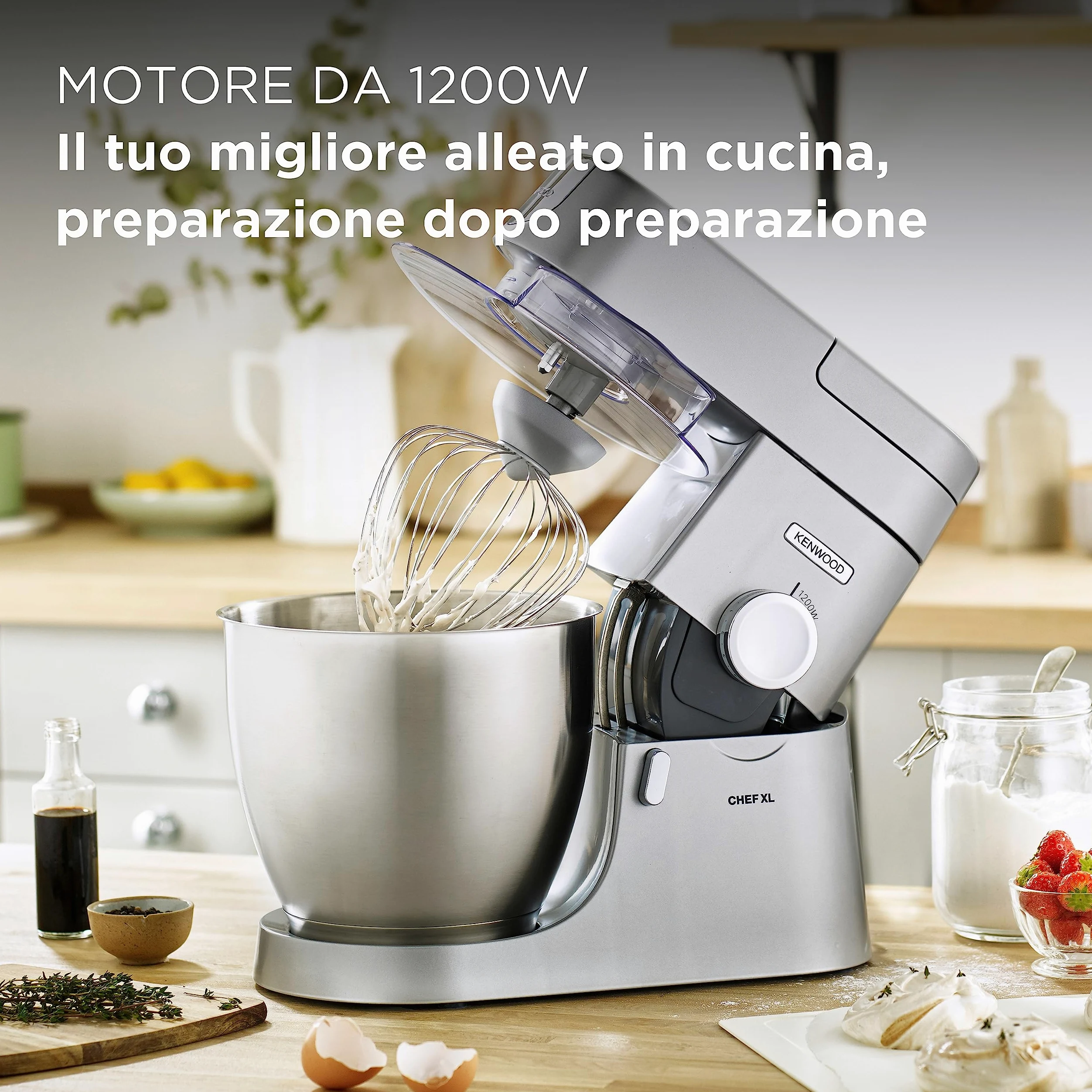 Kenwood KVL4100S Impastatrice Planetaria Chef XL con Ciotola da 6,7L, 3 Ganci di Miscelazione, Personalizzabile con oltre 25 Accessori Opzionali Acquistabili Separatamente, Potenza 1200W, Silver