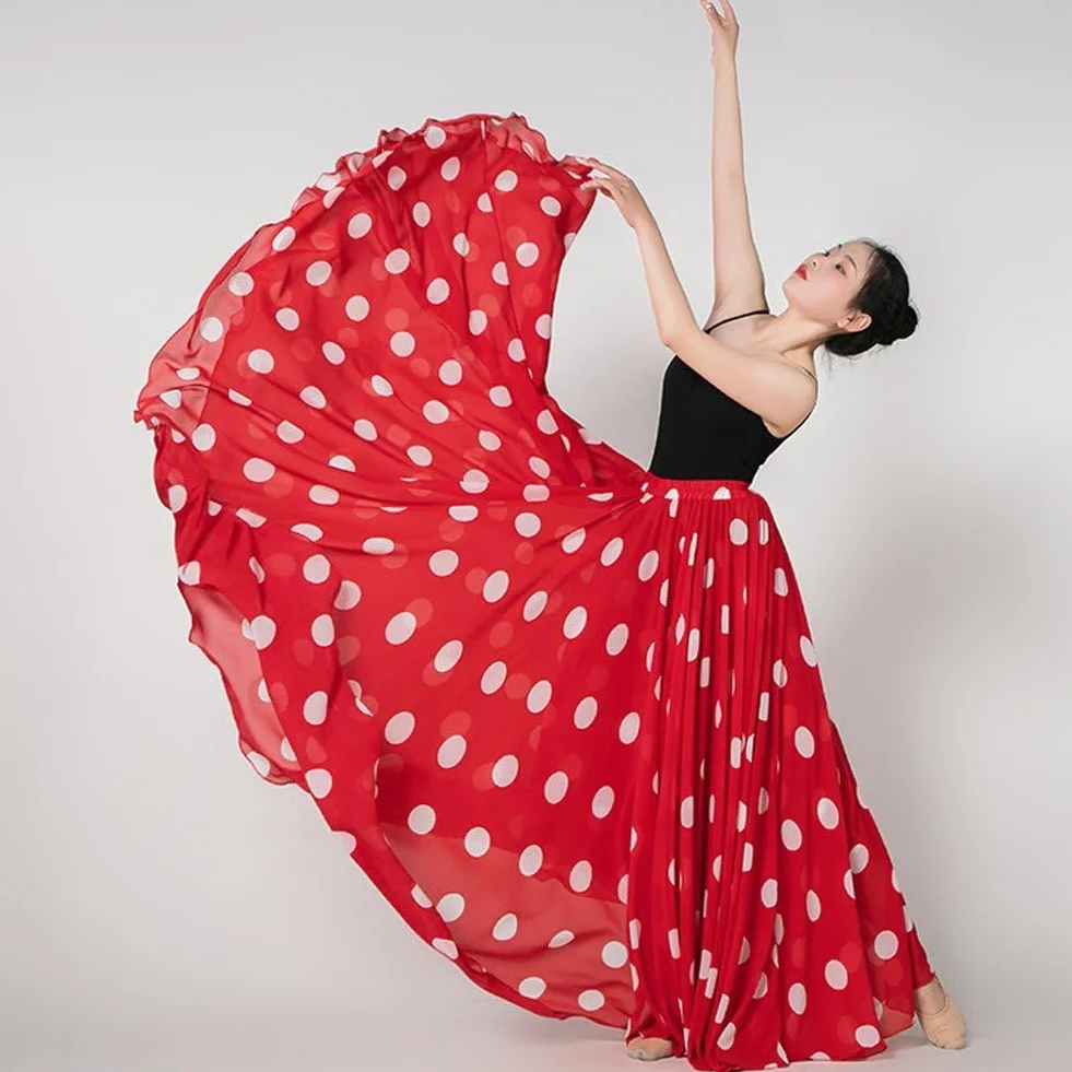 Gonna Ballo Flamenco 720 Gradi Vita Alta Stampa a Pois Donna Danza Latina Folcloristico