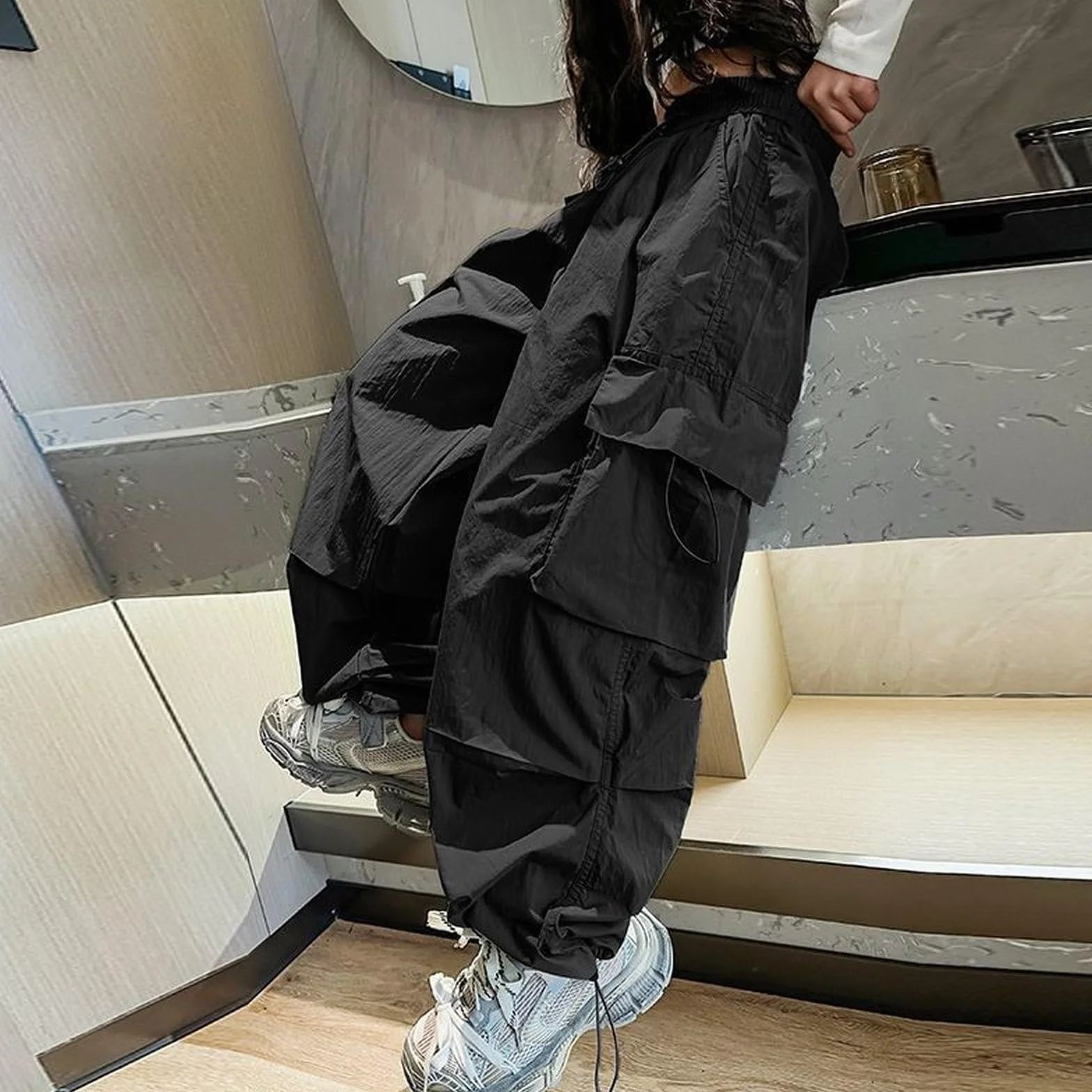 Pantaloni da jogging cargo larghi Y2K a vita alta per ragazza