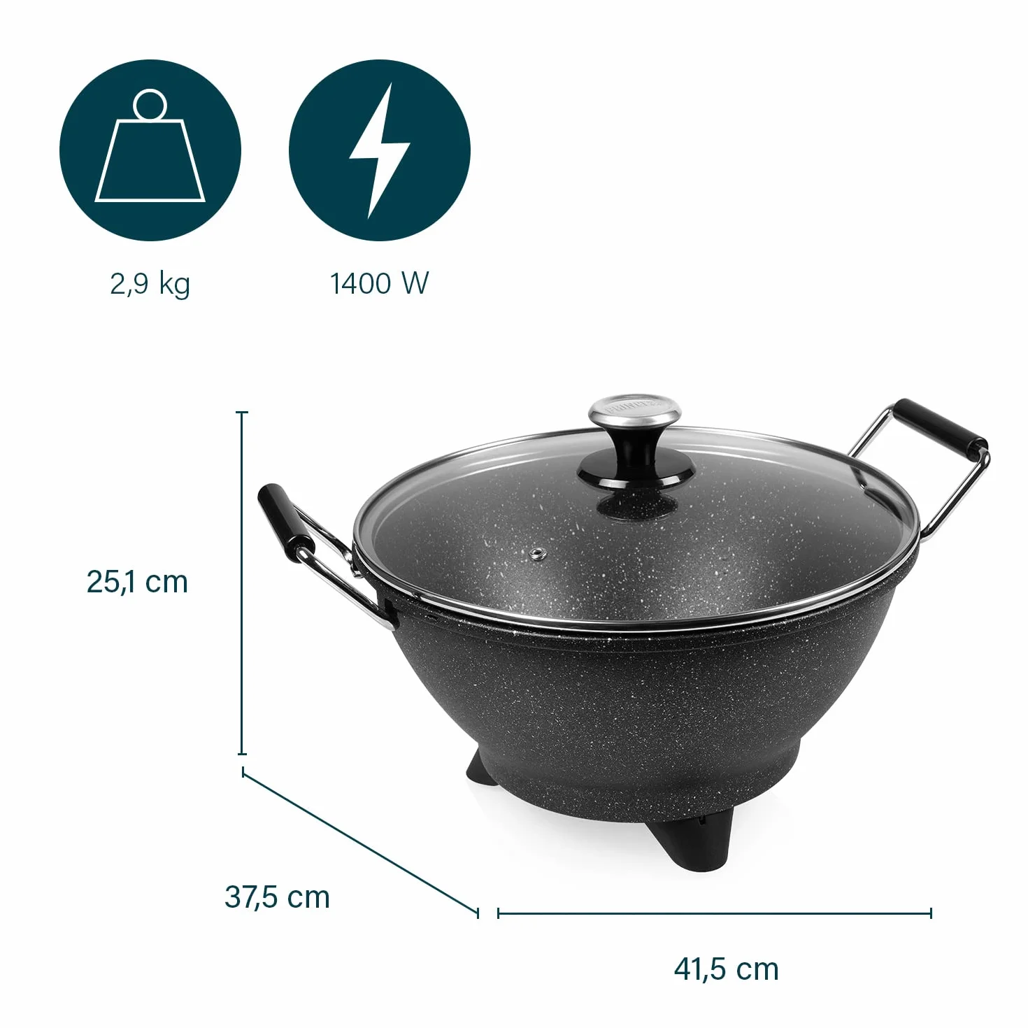 Princess Wok Elettrico Stir-Fry 1400W 7L 30cm Ghisa Nero