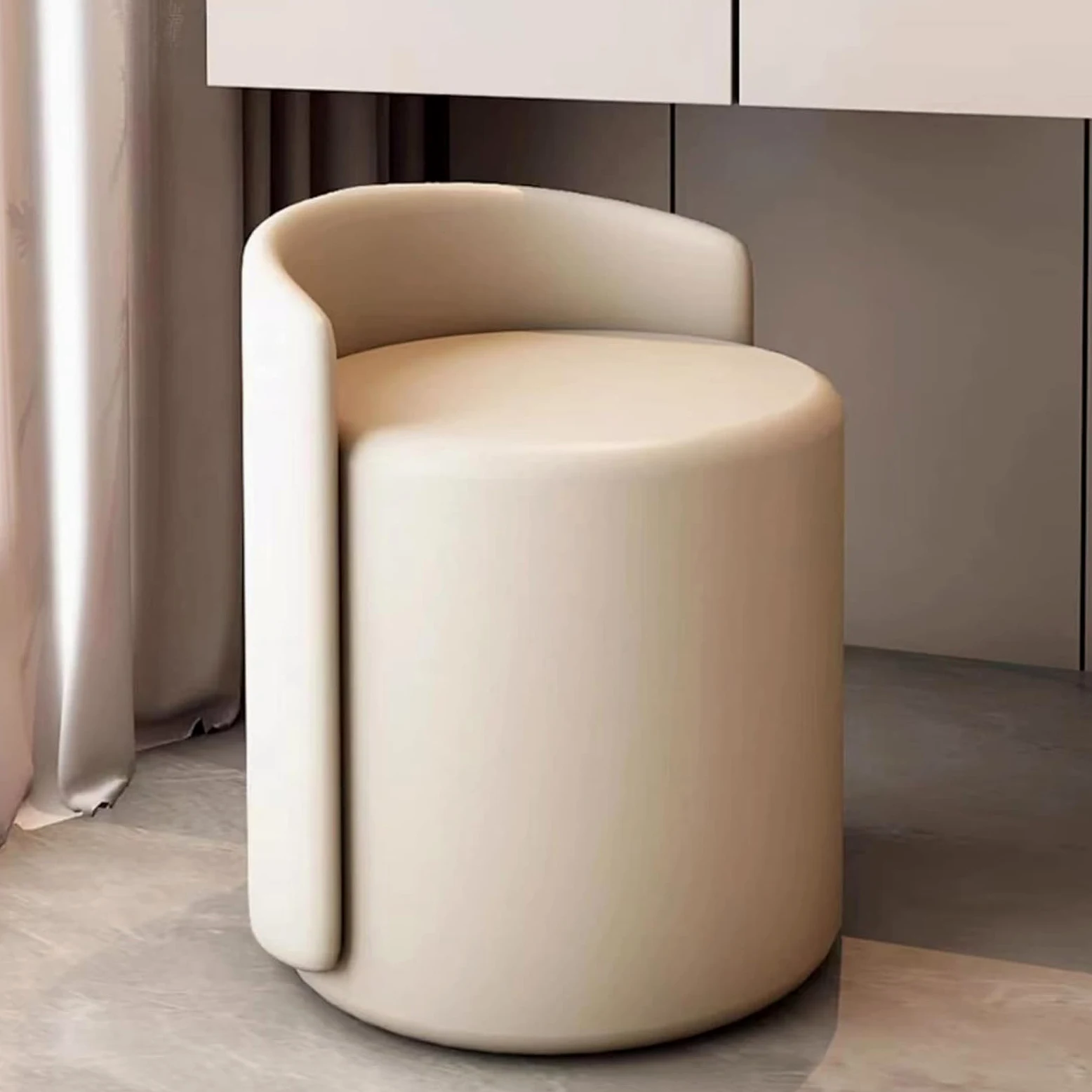 Pouf poggiapiedi Tondo, Sedia Vanity per Sala Trucco Poltrona da Salotto e Camera da Letto Poltroncina per Salotto con Seduta Morbida Imbottita 37 * 55 * 44cm,off White
