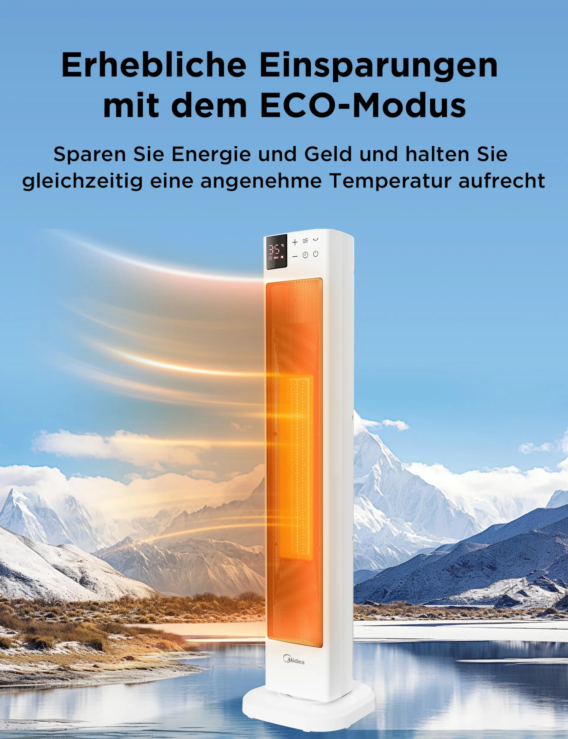 Midea NTH20-22GR(WH) - Termoventilatore a risparmio energetico, silenzioso, con telecomando, PTC, 2000 Watt, termostato, 2 livelli di calore, timer 24 ore, modalità ECO, per grandi ambienti